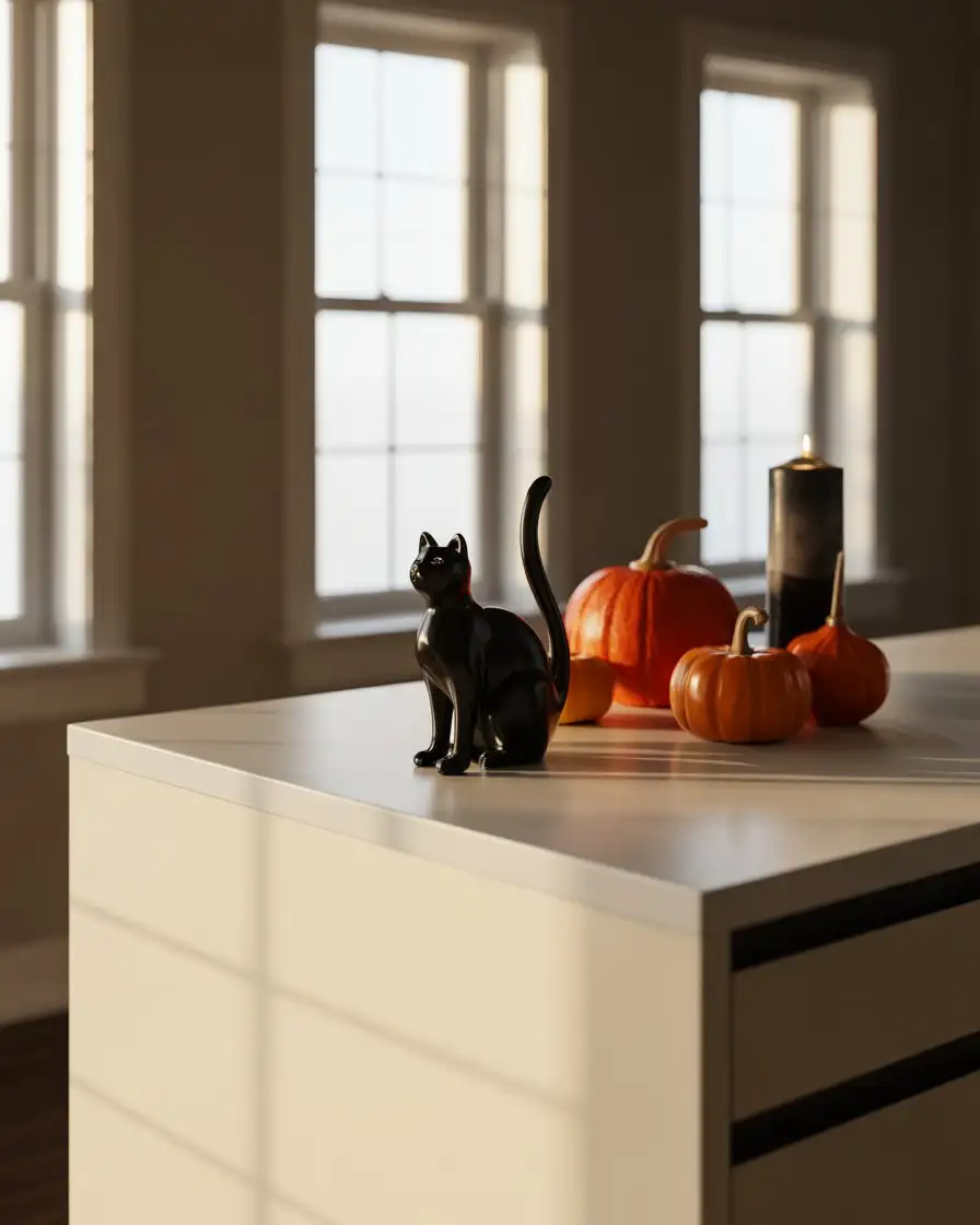 Halloween Black Cat and Pumpkin Vignette