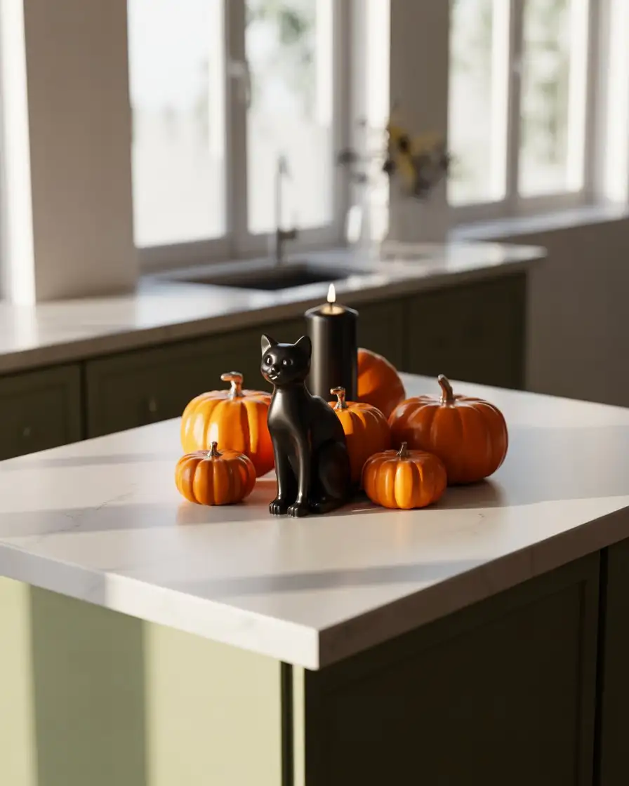 Halloween Black Cat and Pumpkin Vignette