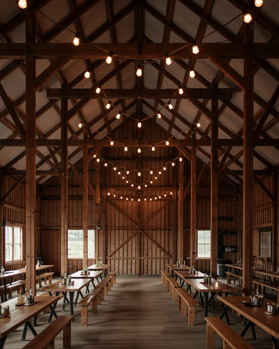 Hanging Edison Bulb Strings in Barn Venue 1