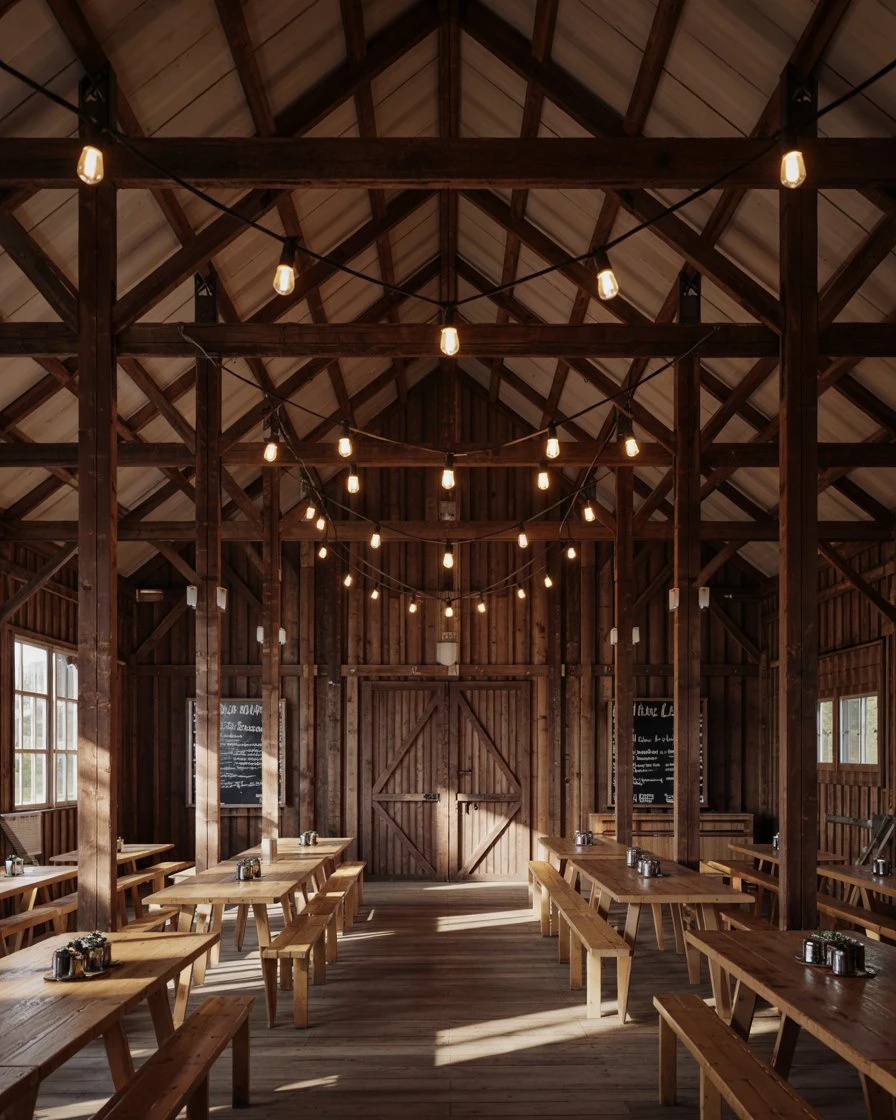 Hanging Edison Bulb Strings in Barn Venue 2