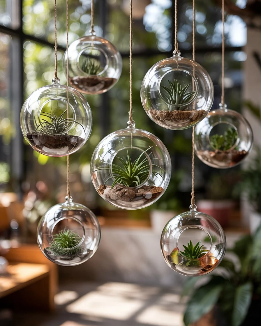 Hanging Glass Terrariums with Air Plants 1