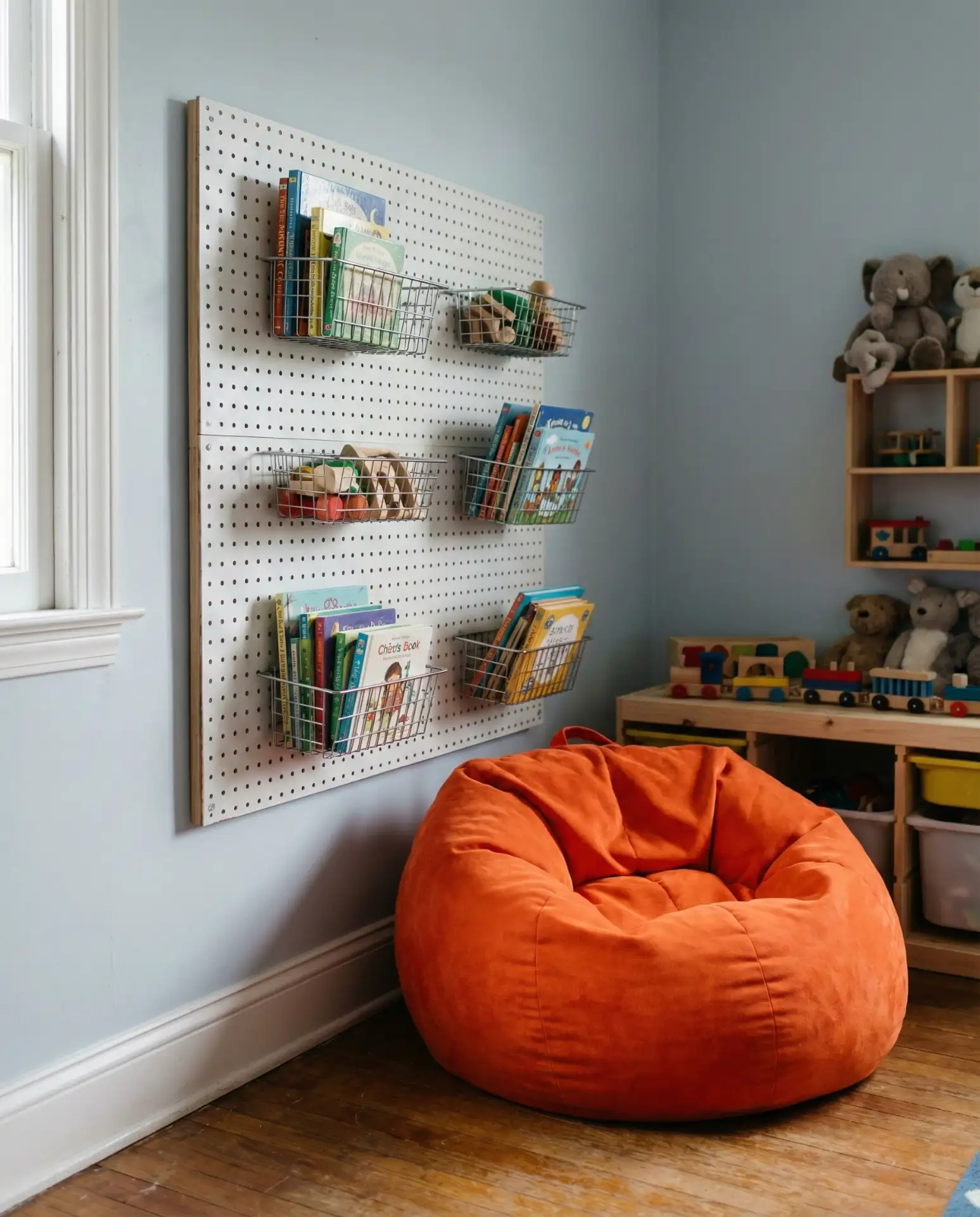 Kids' Bedroom Alcove with Pegboard and Bean Bag 1