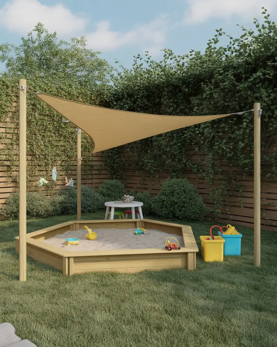 Kids Play Area with Sandbox and Shade Sail 1