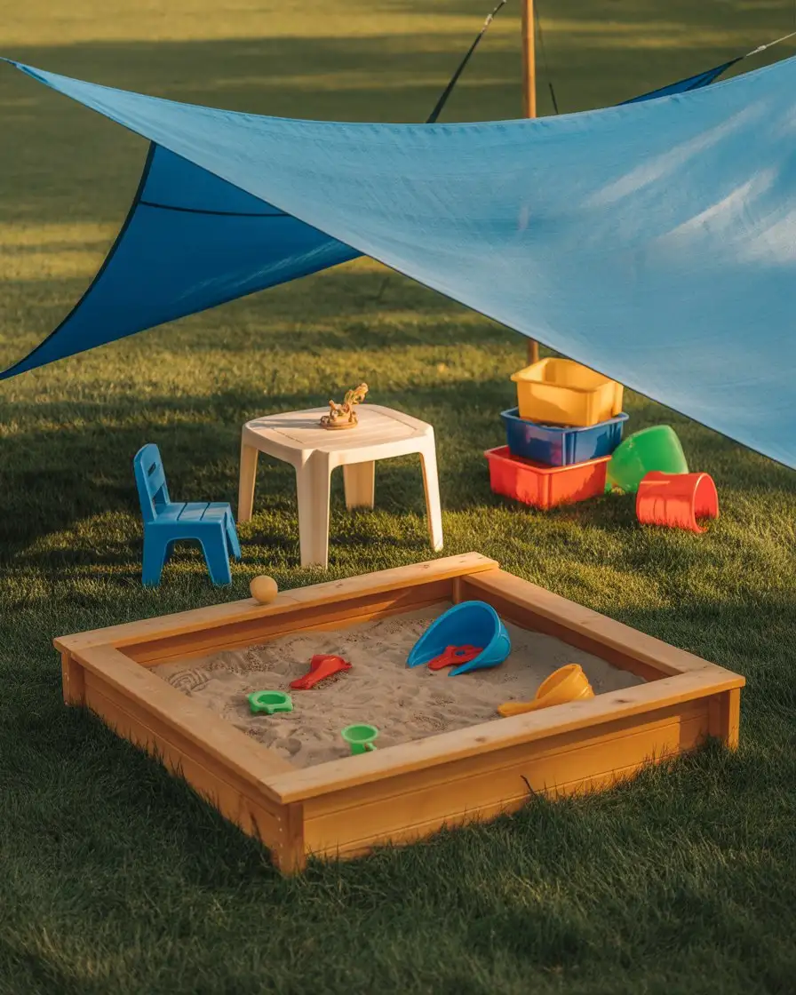 Kids Play Area with Sandbox and Shade Sail 2
