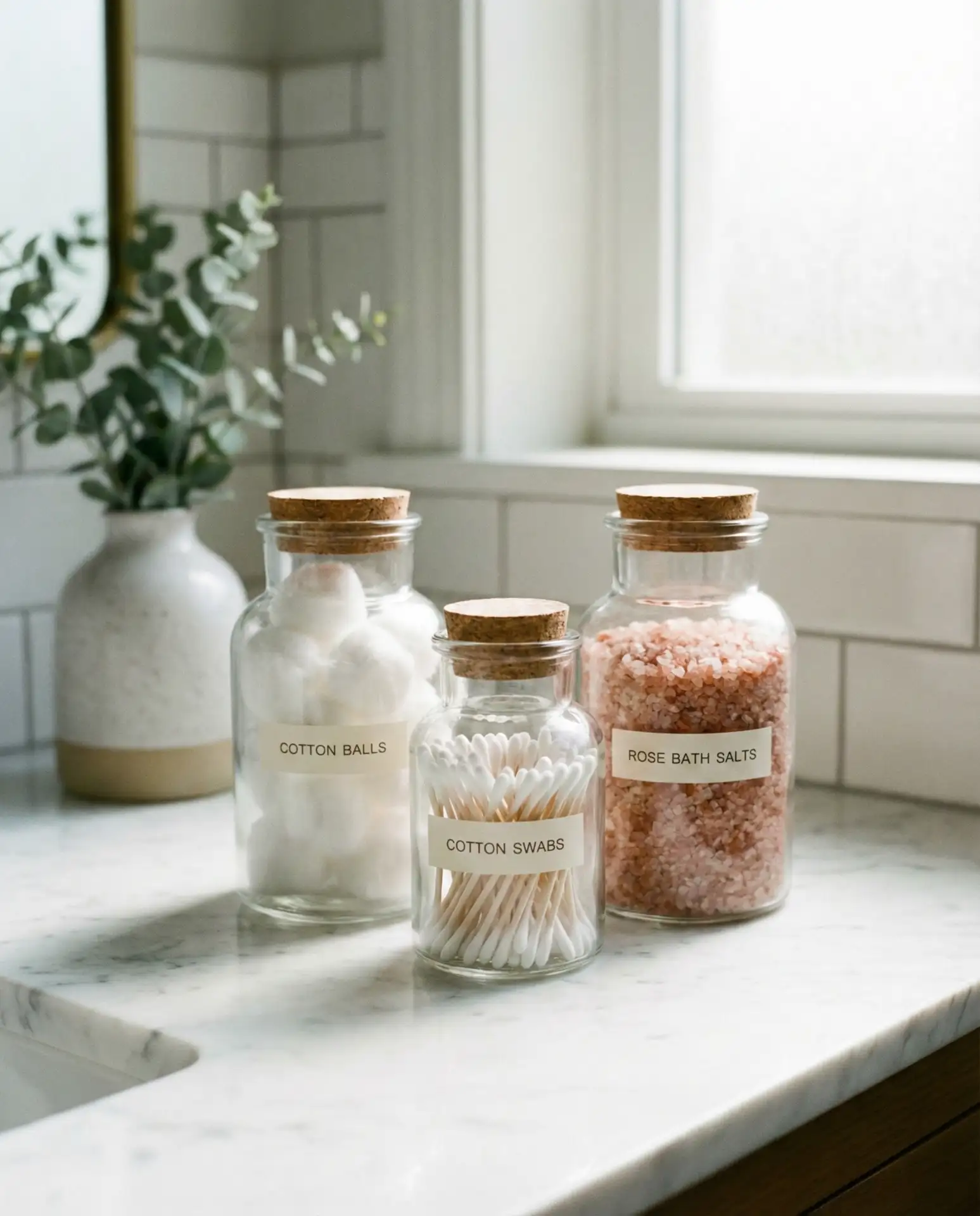 Labeled Glass Jars for Cotton and Swabs 1