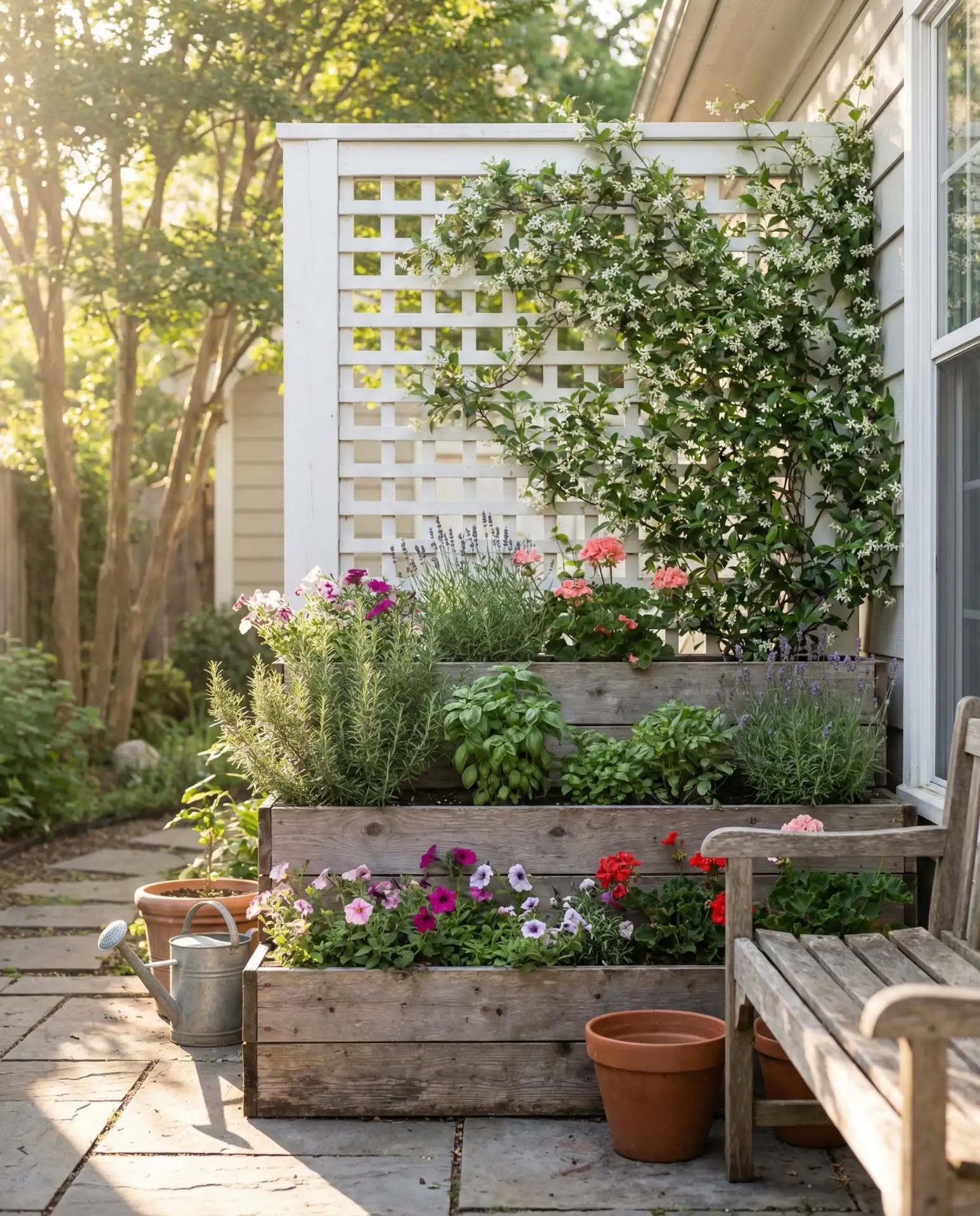 Layered Garden Beds with Vertical Greenery 1