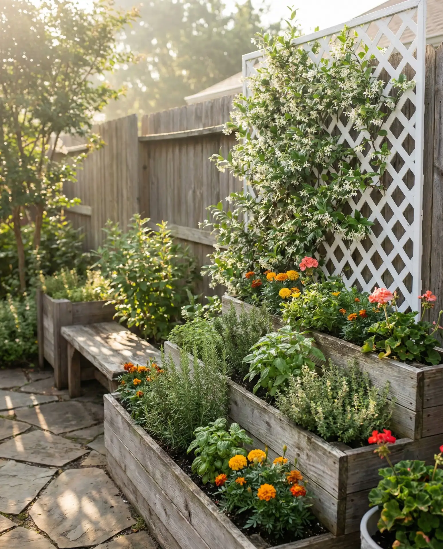 Layered Garden Beds with Vertical Greenery 2