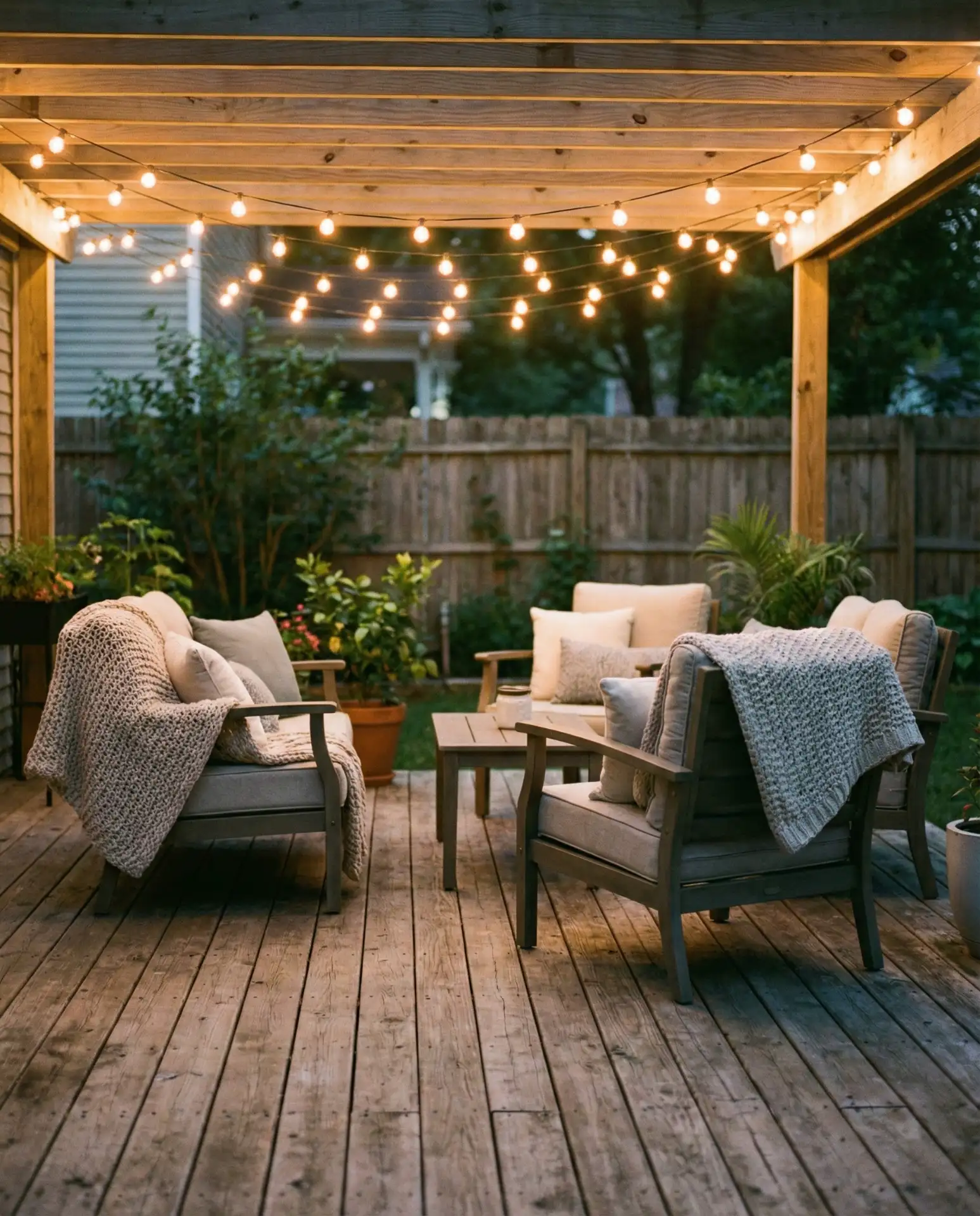 Layered String Lights Over a Simple Deck 1