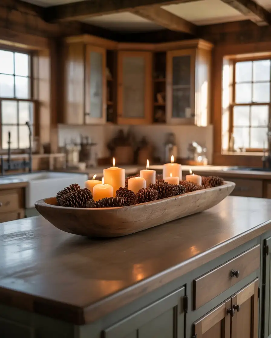 Long Wooden Dough Bowl with Seasonal Accents