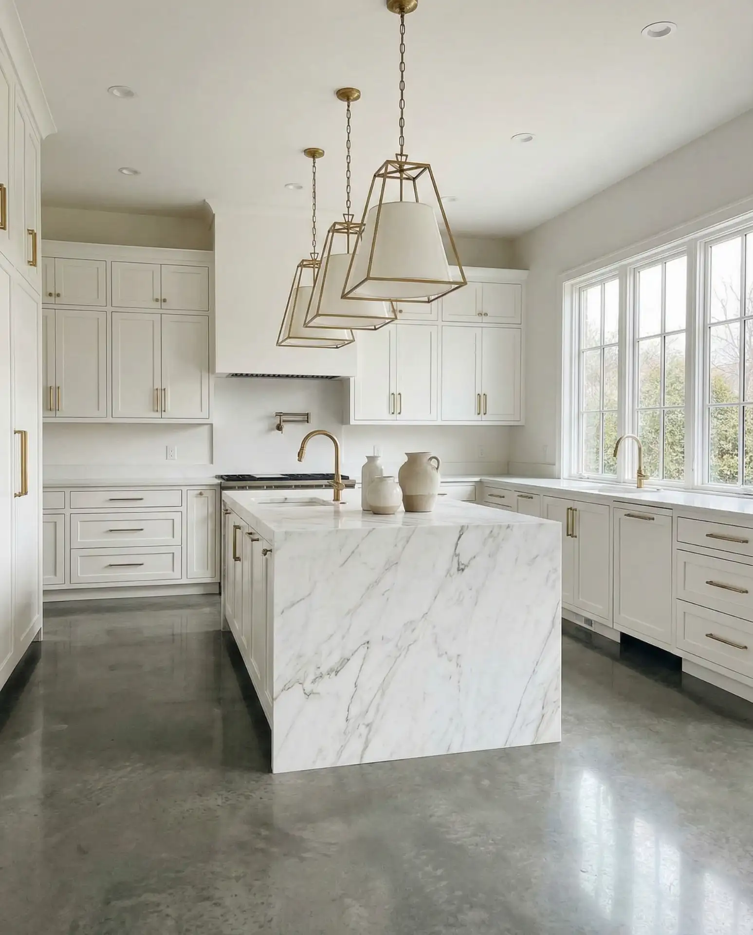 Luxury Kitchen with Marble Waterfall Island 2