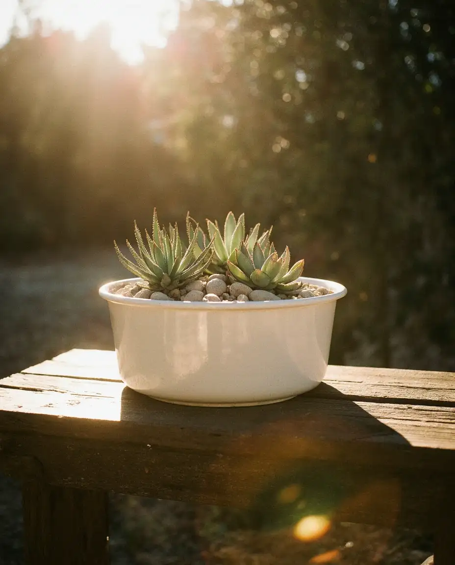 Miniature Succulent Garden in Vintage Container