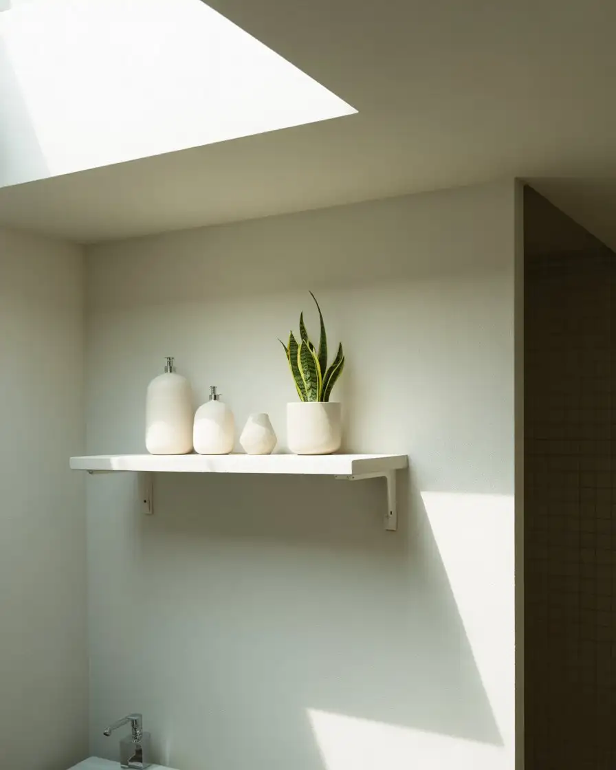 Minimalist White Floating Shelves in Modern Bathrooms 1