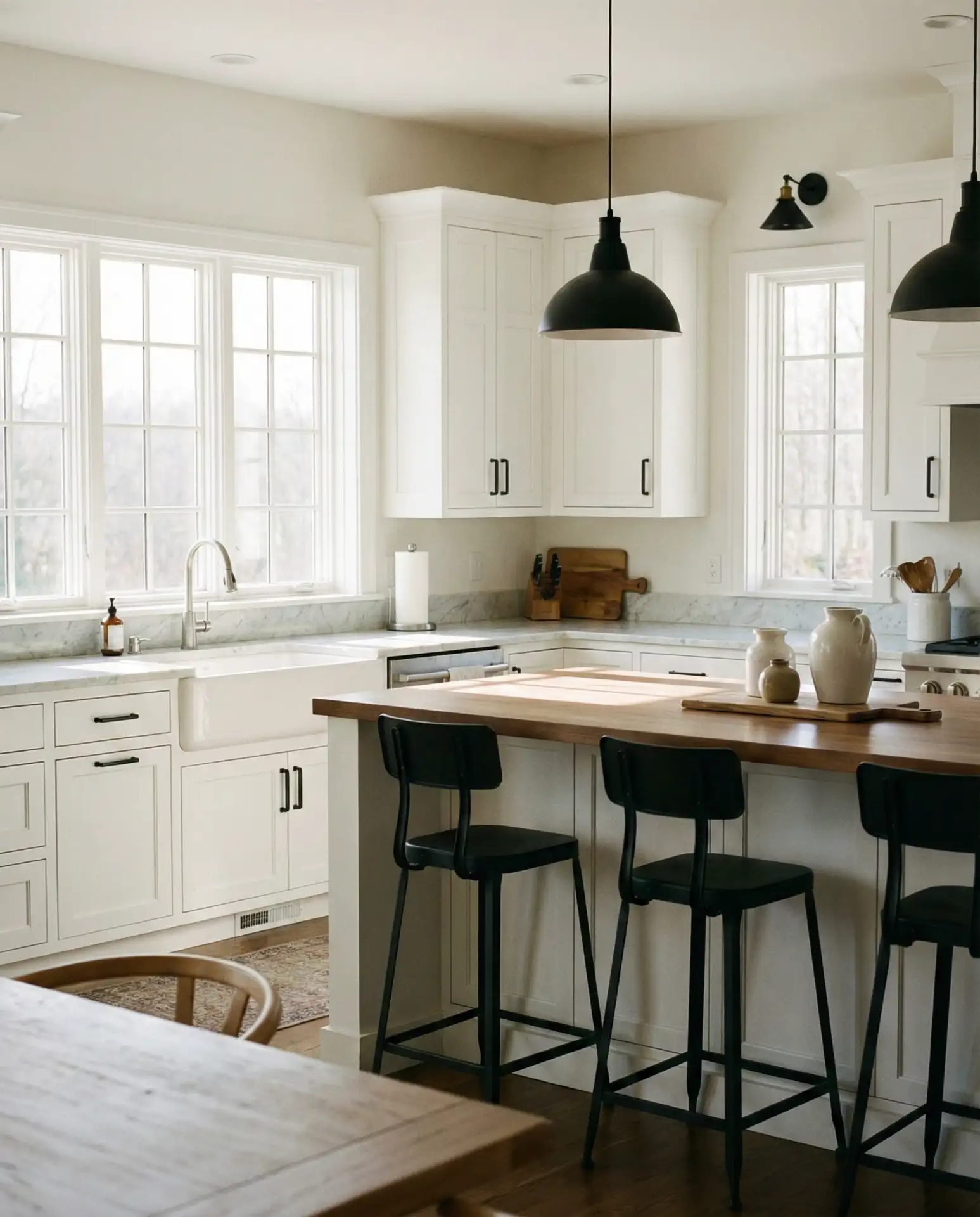 Modern Farmhouse Kitchen with Sleek Black Fixtures 2