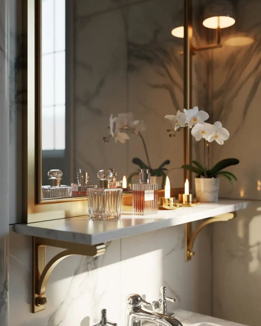 Modern Luxury Shelving with Brass and Marble Accents 2