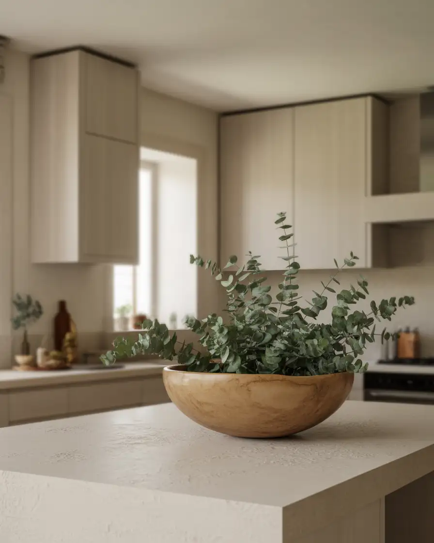Modern Organic Wood Bowl and Greenery