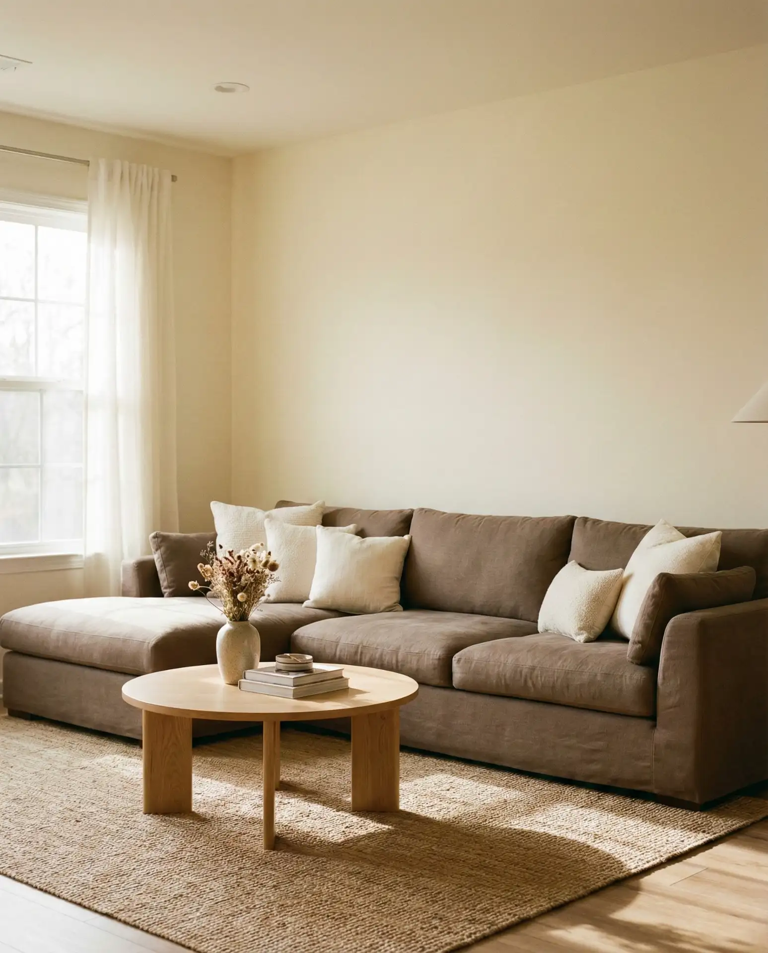 Mushroom Brown Sofa with Cream Surroundings 1