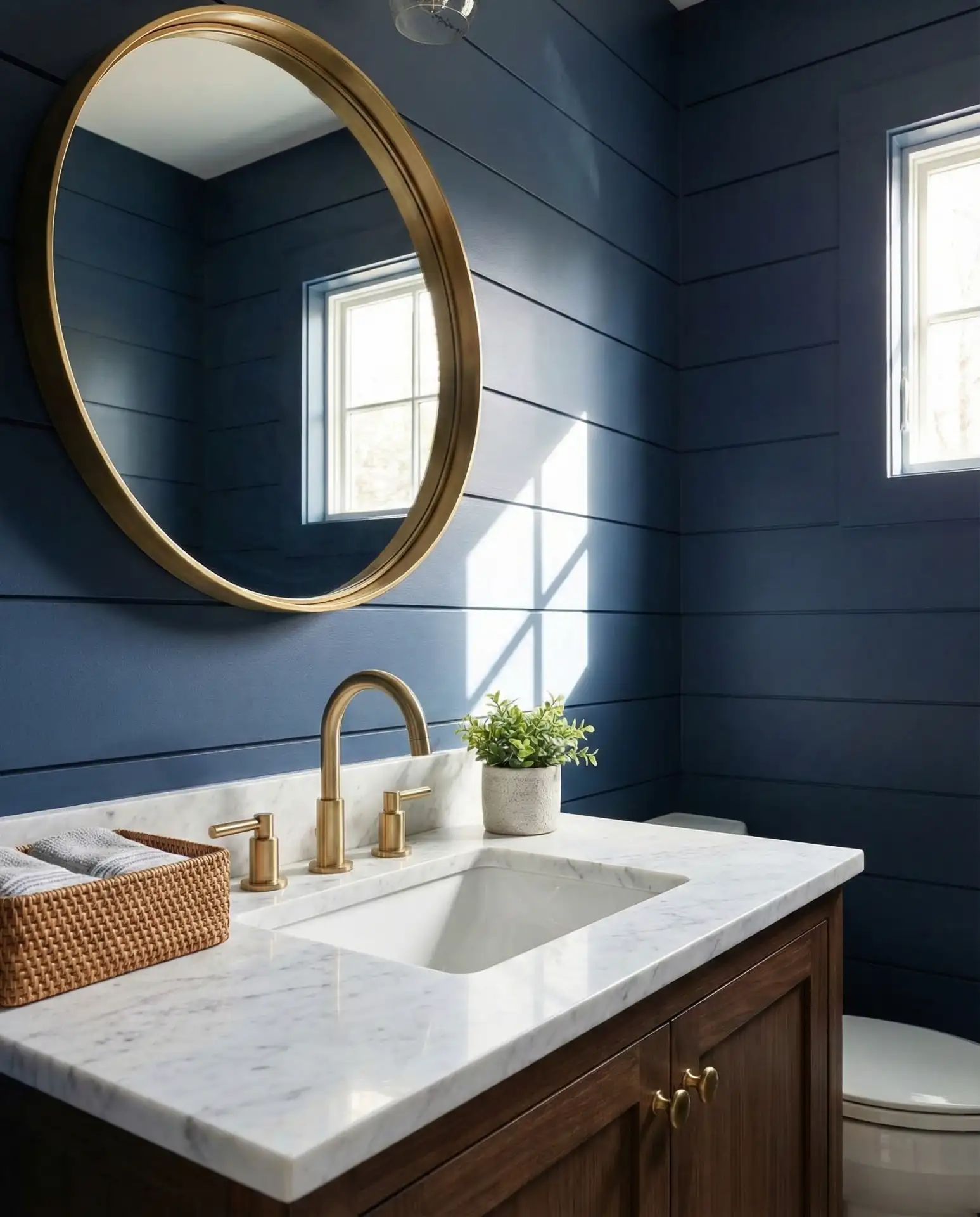 Navy Blue Shiplap with Gold Hardware 1