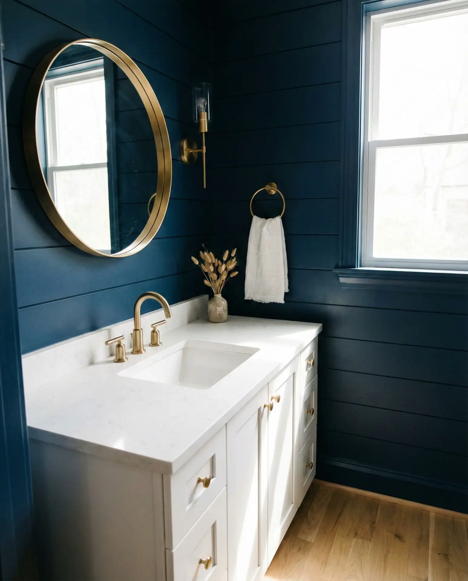Navy Blue Shiplap with Gold Hardware 2