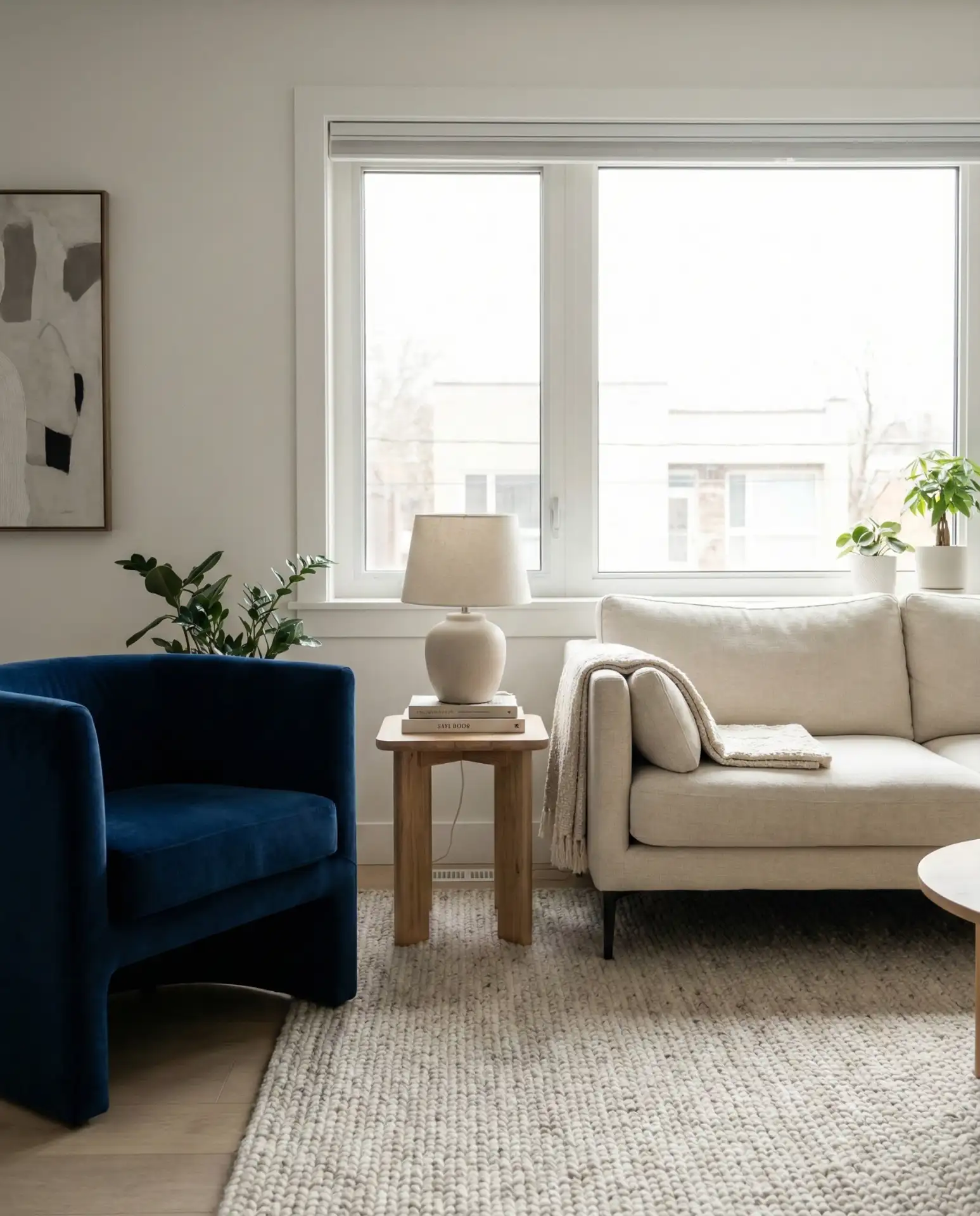 Neutral Palette with Deep Blue Accent Chair 2