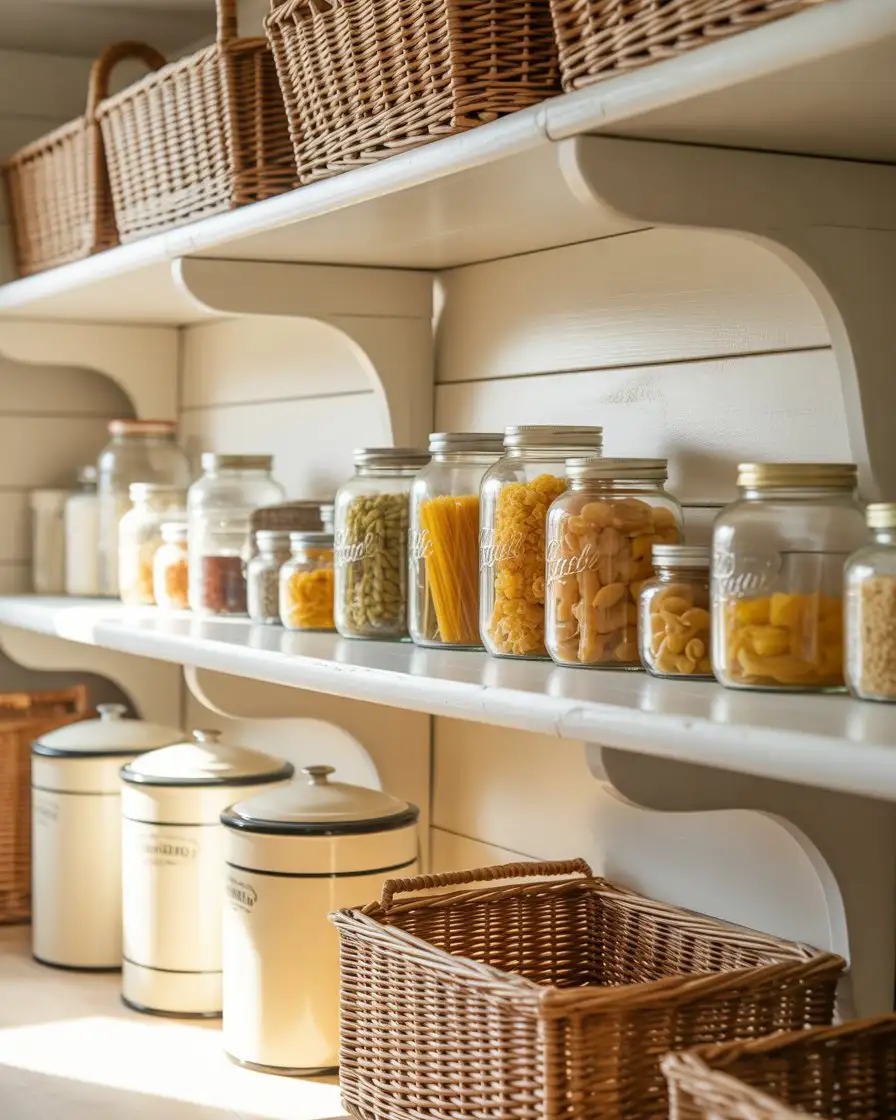 Open Pantry Shelving with Vintage Containers 1