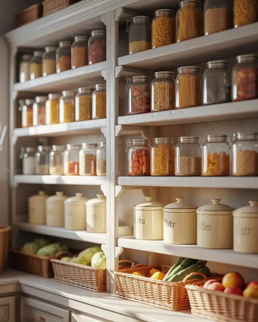 Open Pantry Shelving with Vintage Containers 2