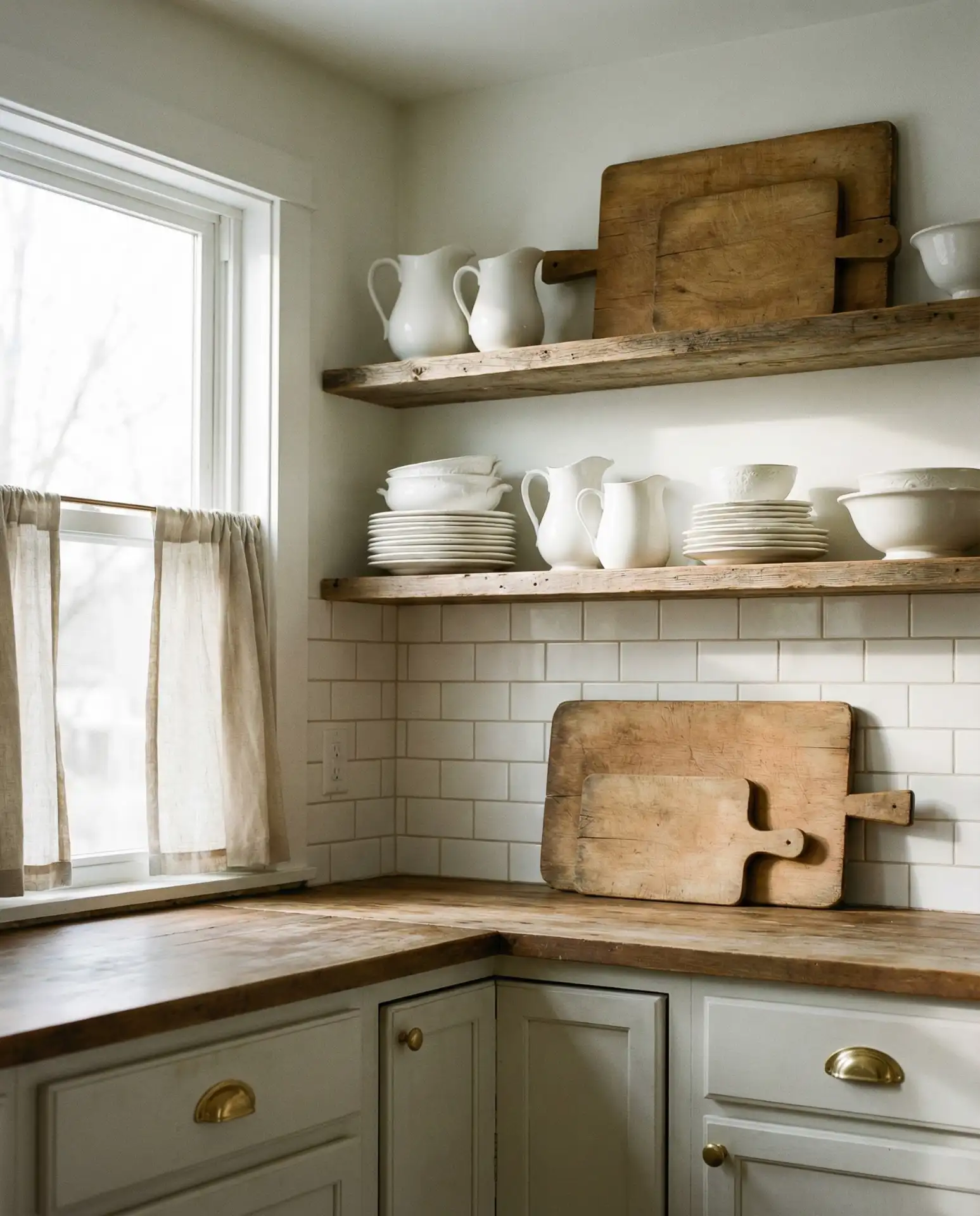 Open Shelving with Ironstone and Wooden Cutting Boards 2