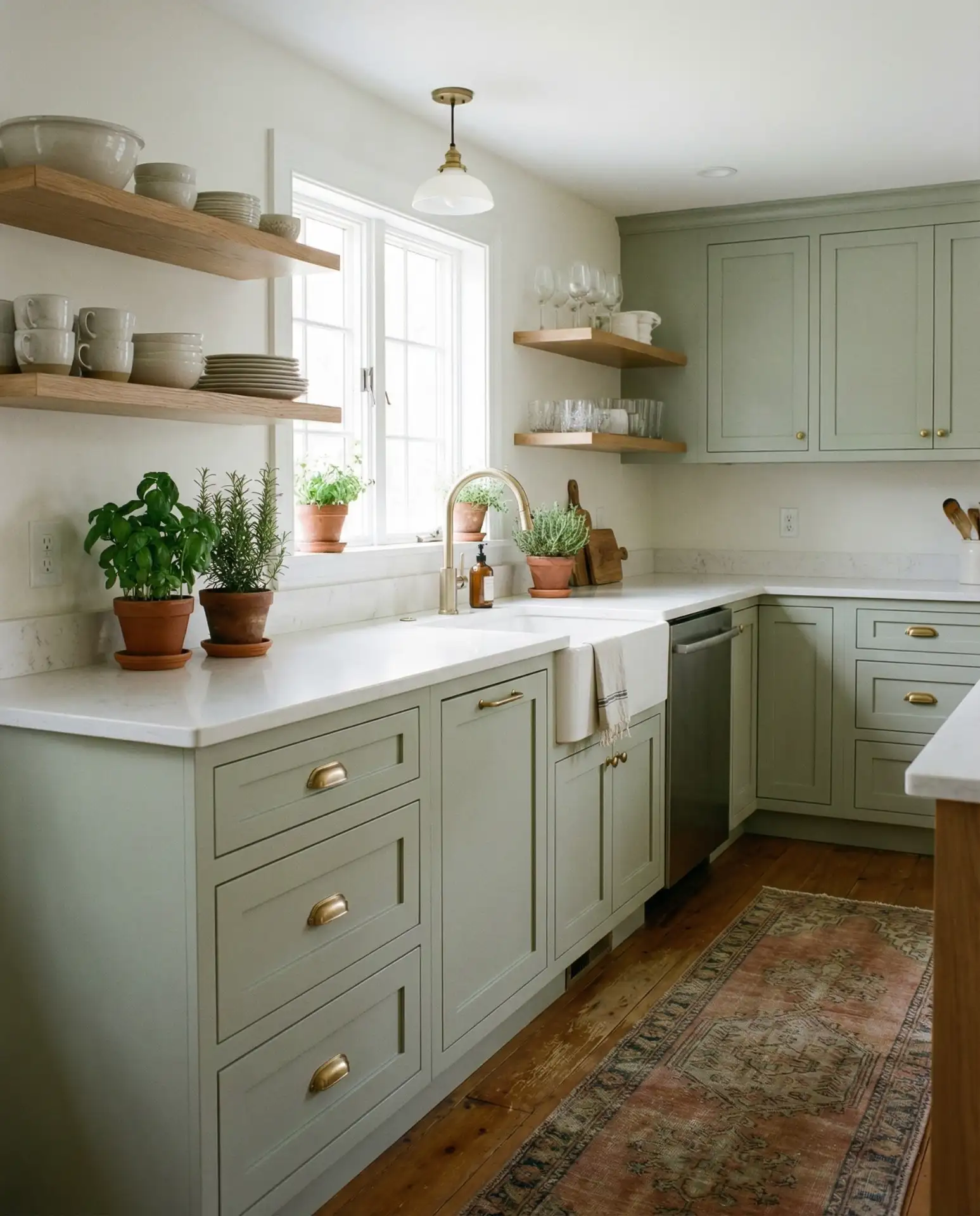 Painted Kitchen Cabinets in Soft Sage or Dusty Blue 1
