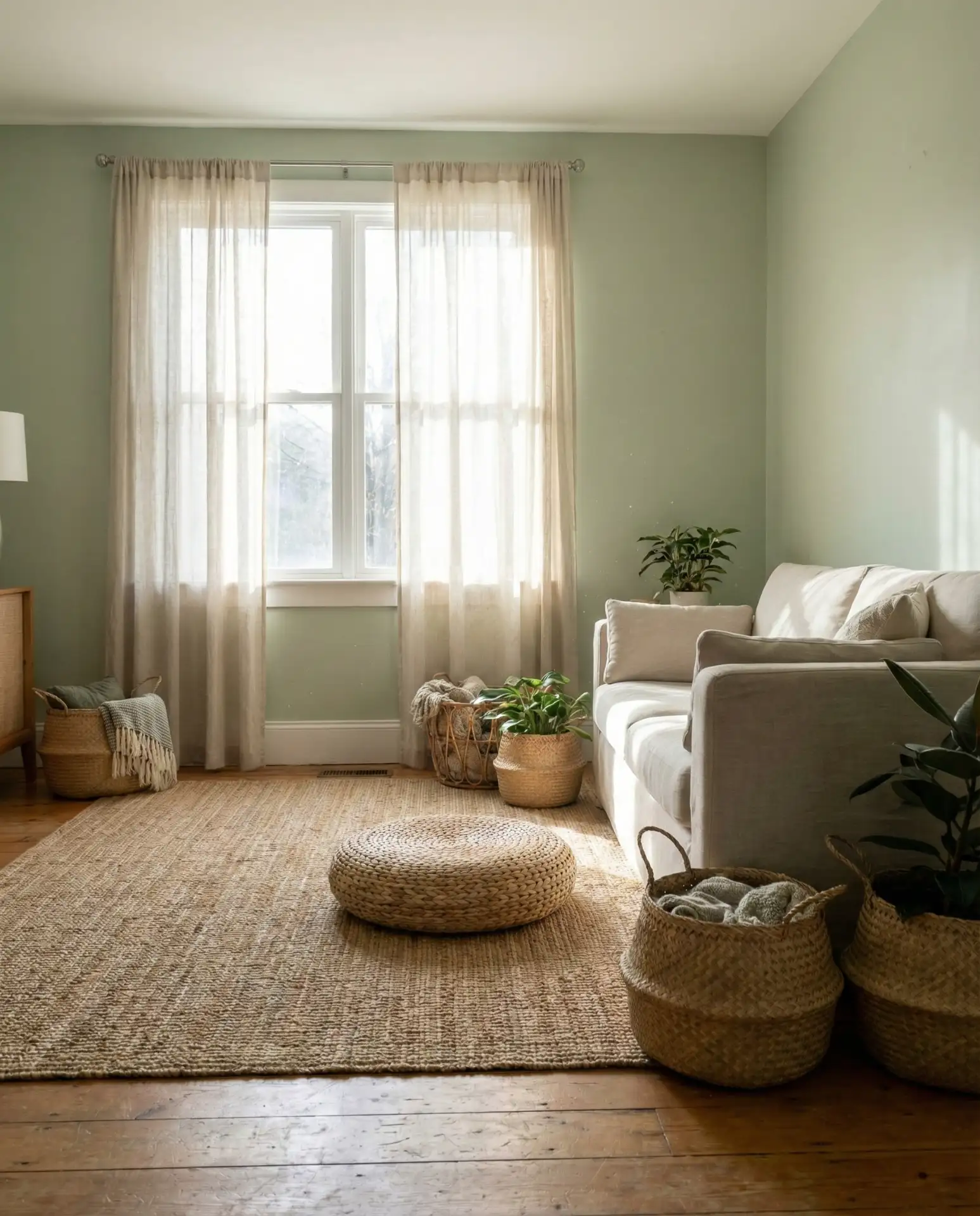 Pale Green Walls with Natural Fiber Textures 1