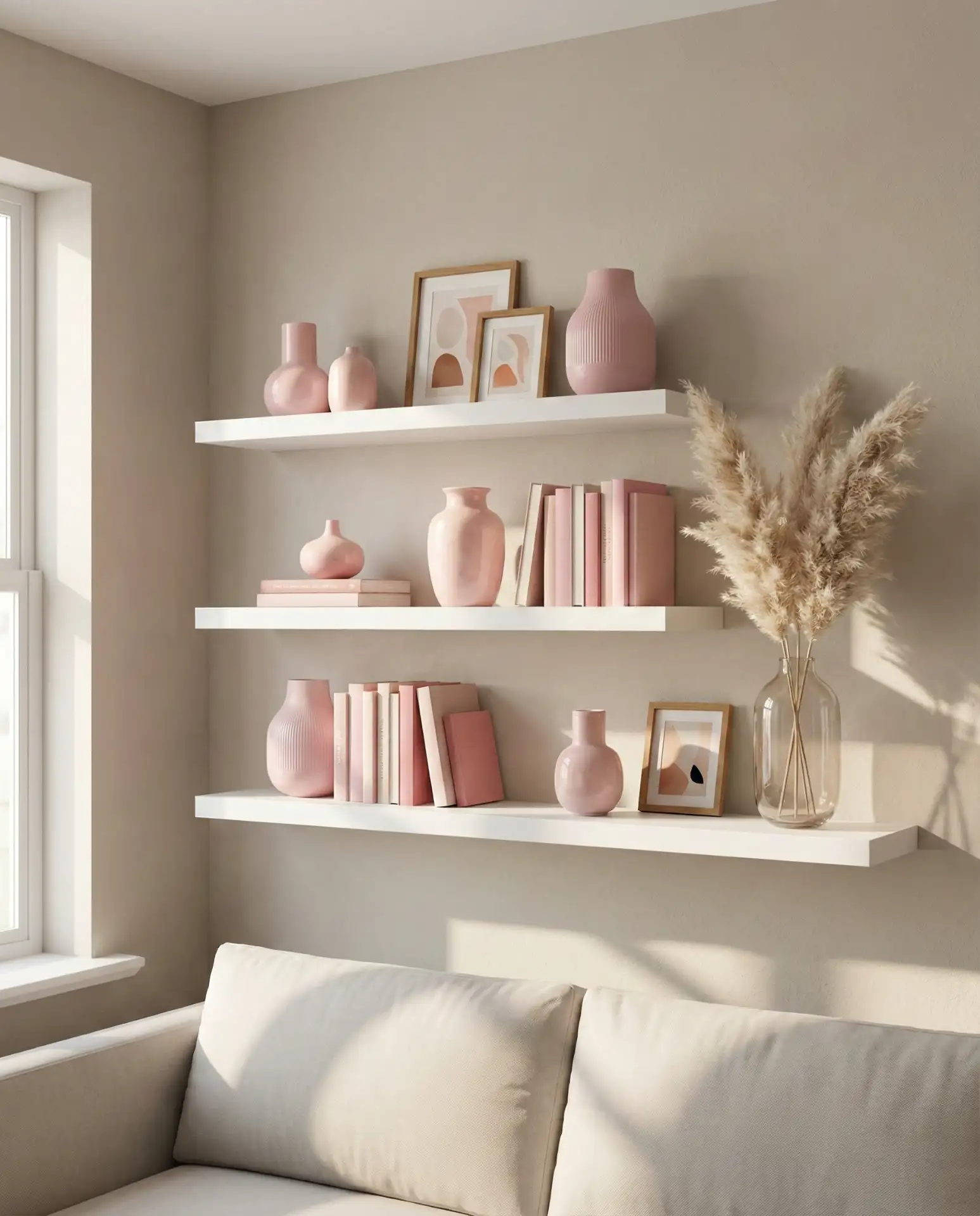 Pink Aesthetic Gallery Shelves in a Living Room 1