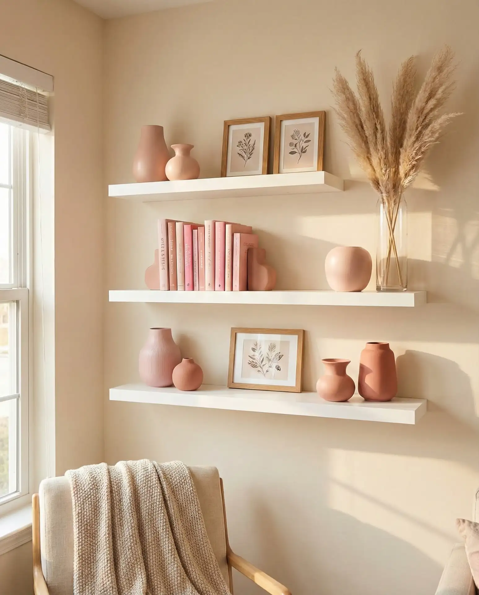 Pink Aesthetic Gallery Shelves in a Living Room 2