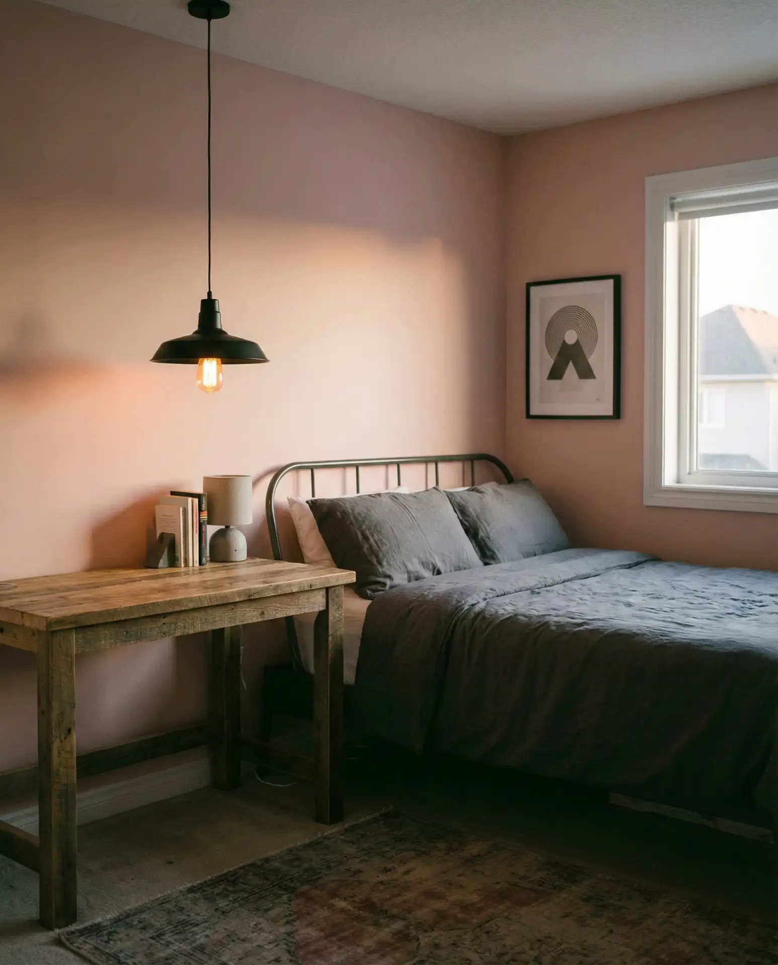 Pink Bedroom for Teens with Industrial Lighting 2