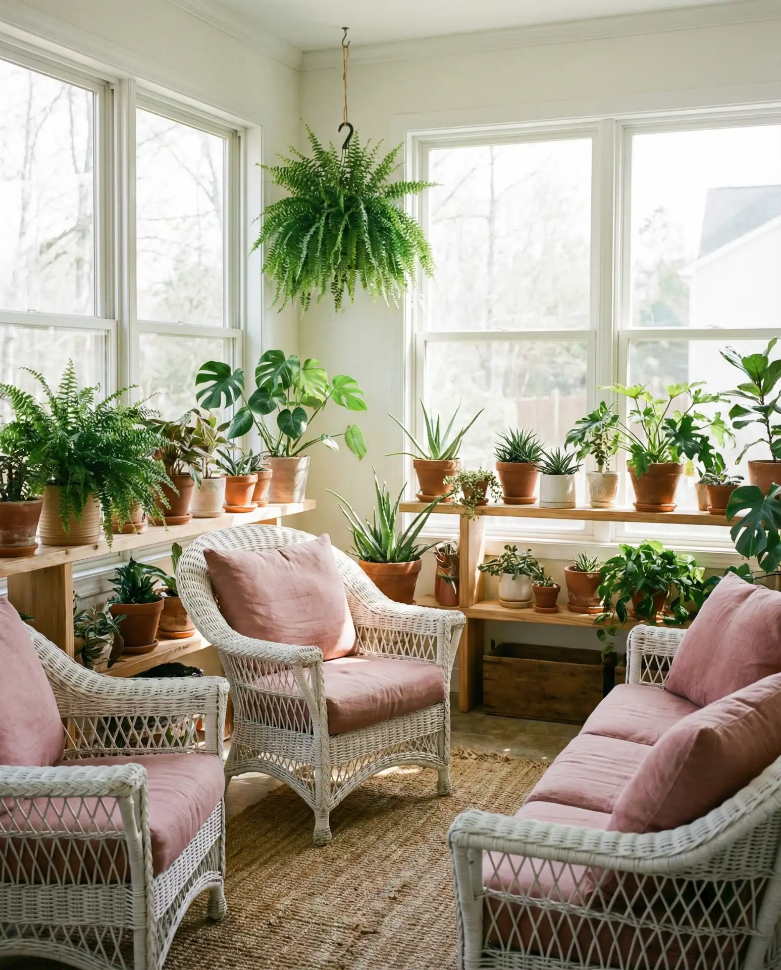 Pink and Green Plant-Filled Sunroom 2