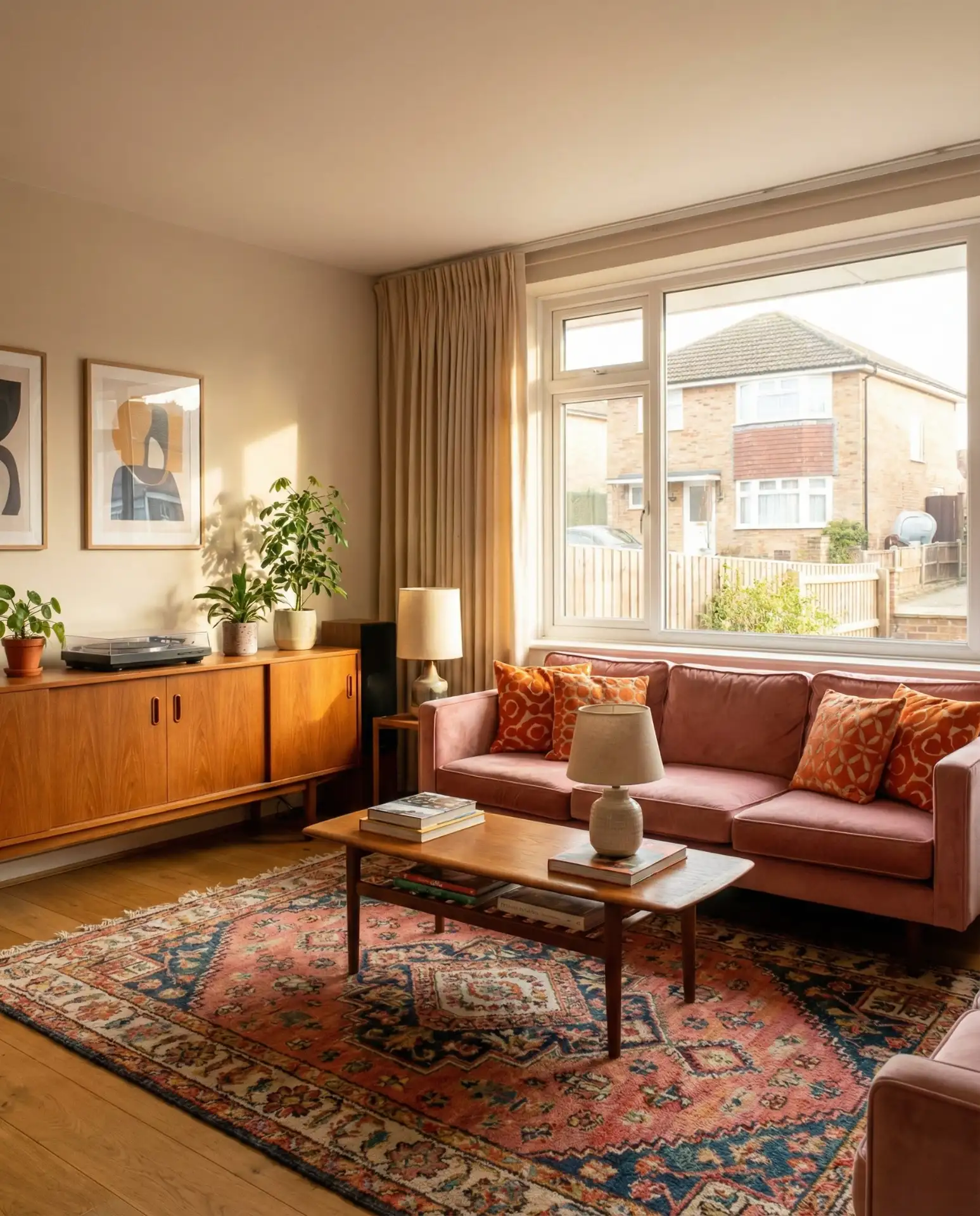 Pink and Orange Retro Living Room 1