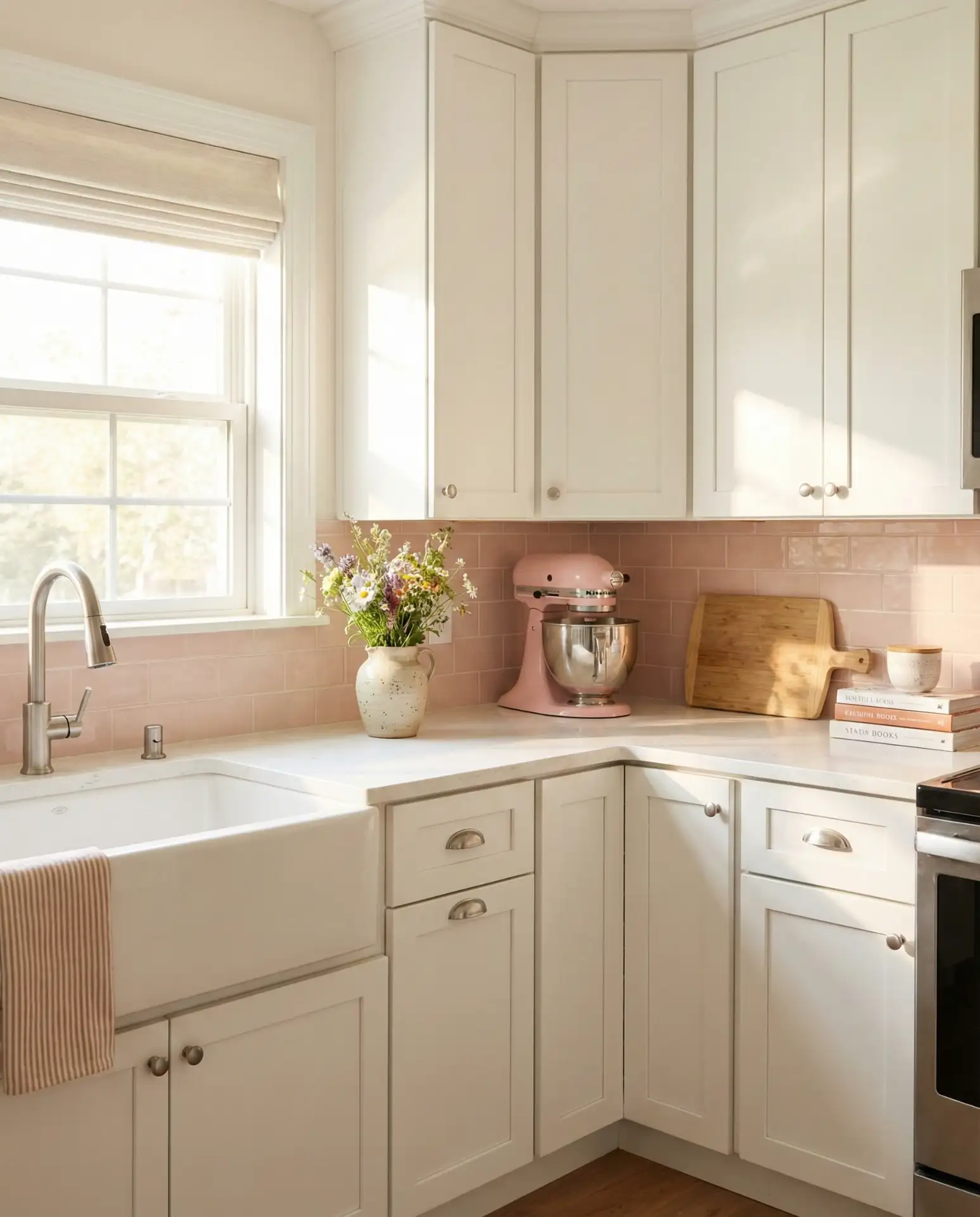 Pink and White Farmhouse Kitchen Accents 1