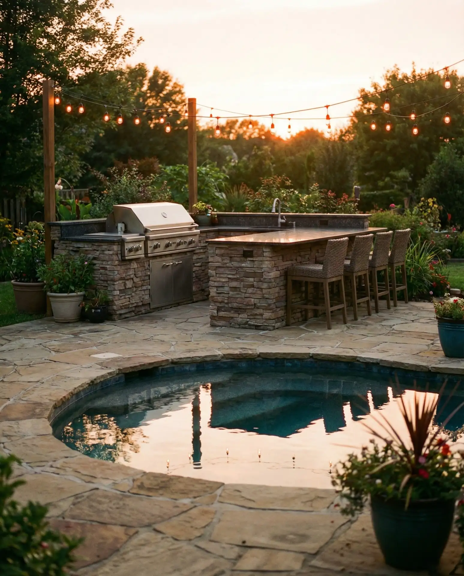 Pool with Adjacent BBQ and Outdoor Kitchen 1