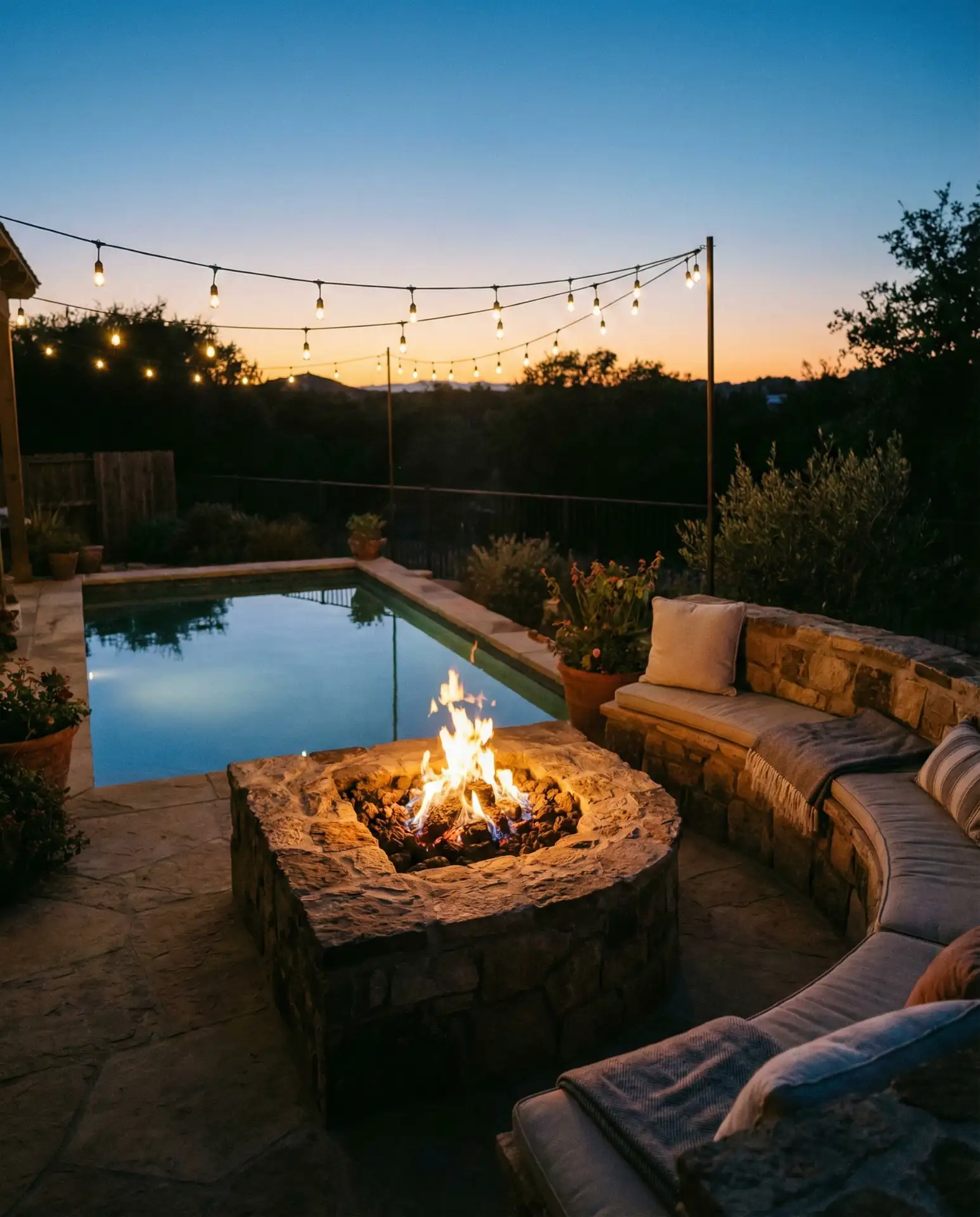 Pool with Fire Pit Lounge Area 1