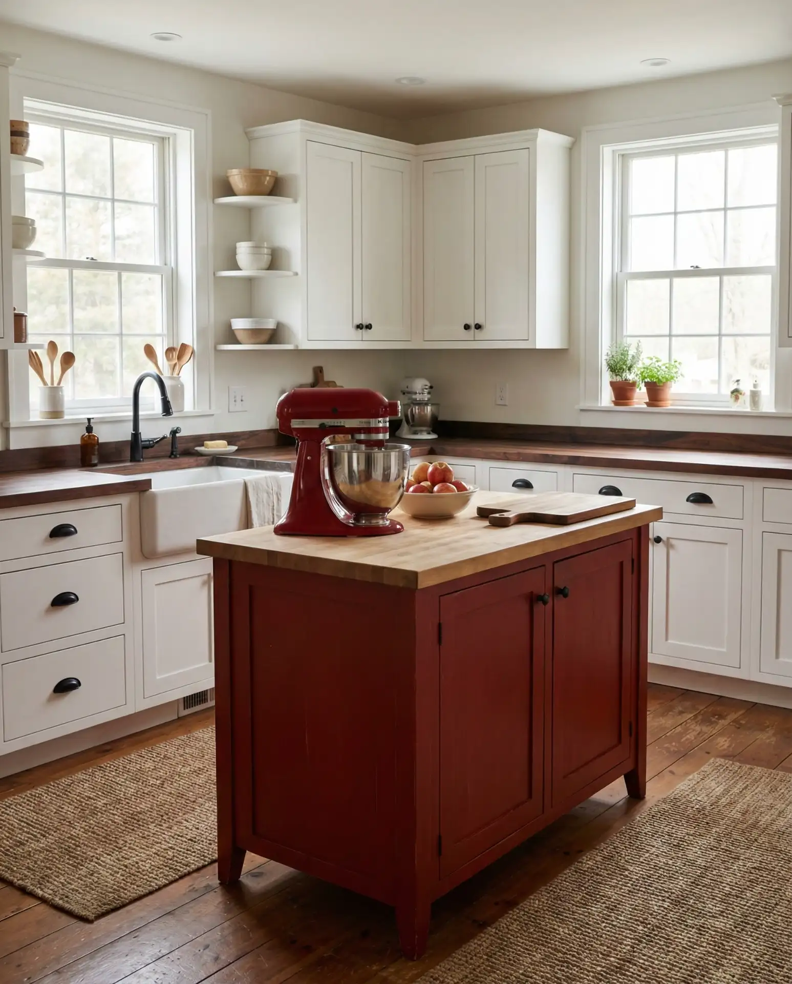 Red Accent Farmhouse Kitchen 1