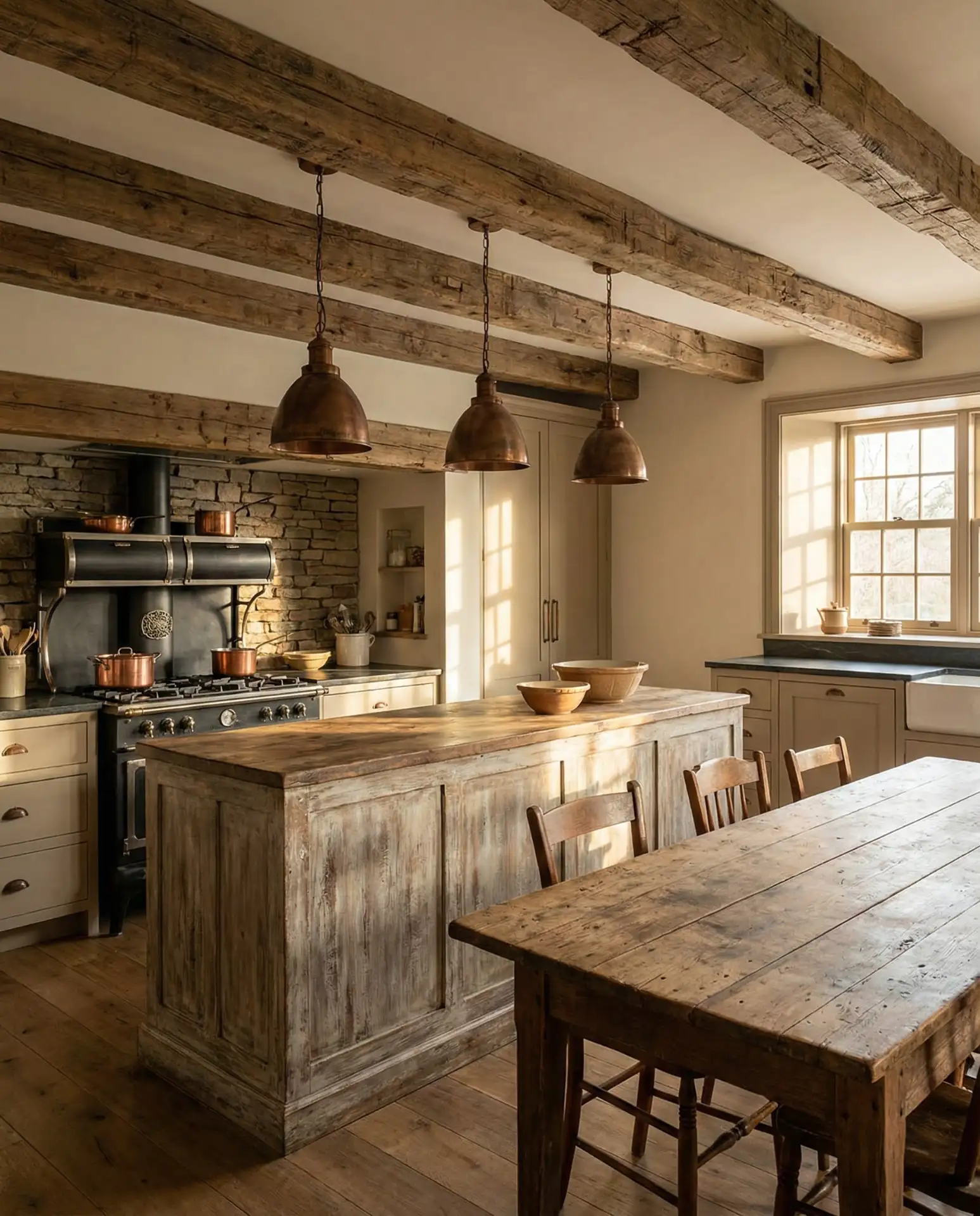 Rustic Kitchen with Reclaimed Beam Ceiling 1