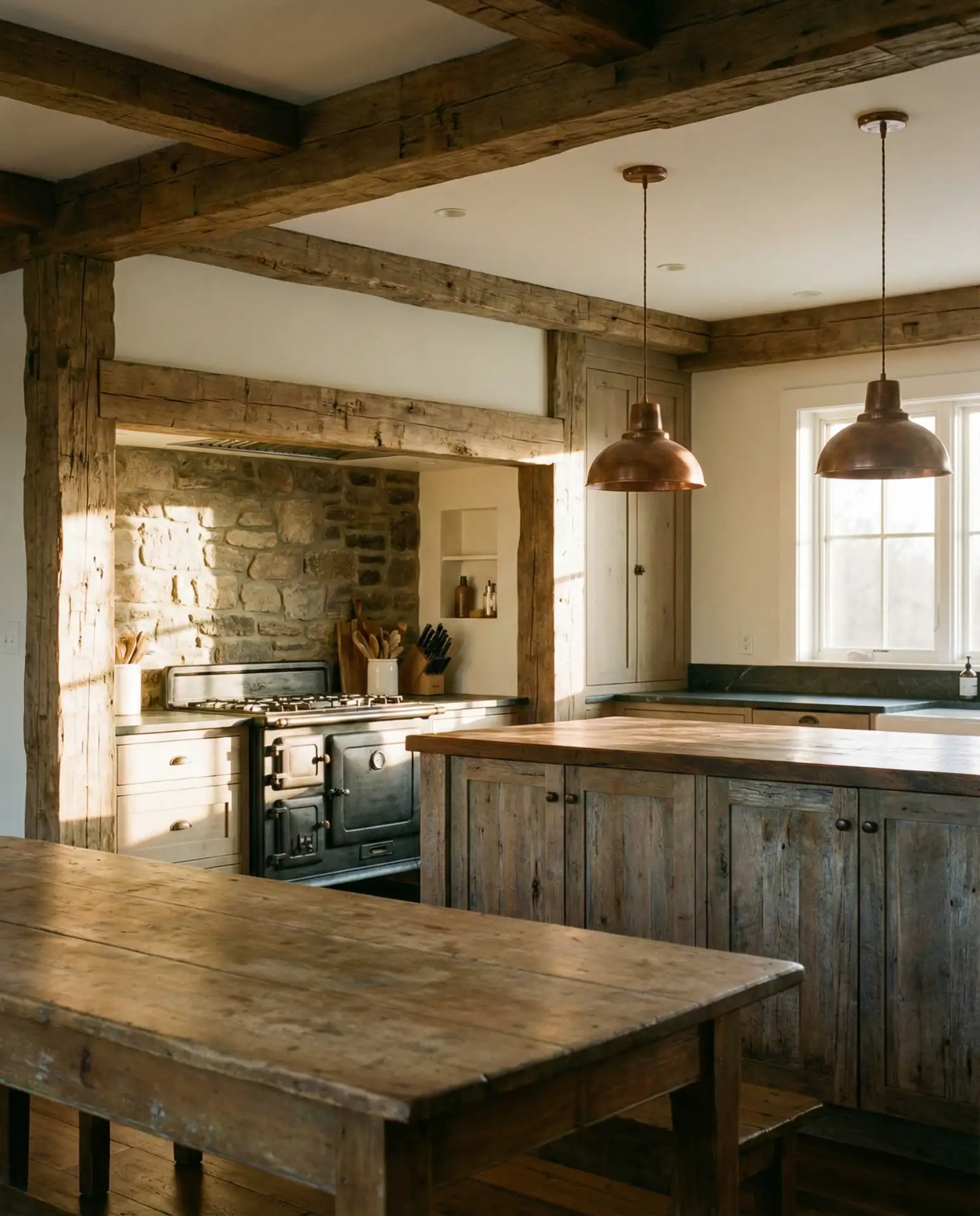 Rustic Kitchen with Reclaimed Beam Ceiling 2