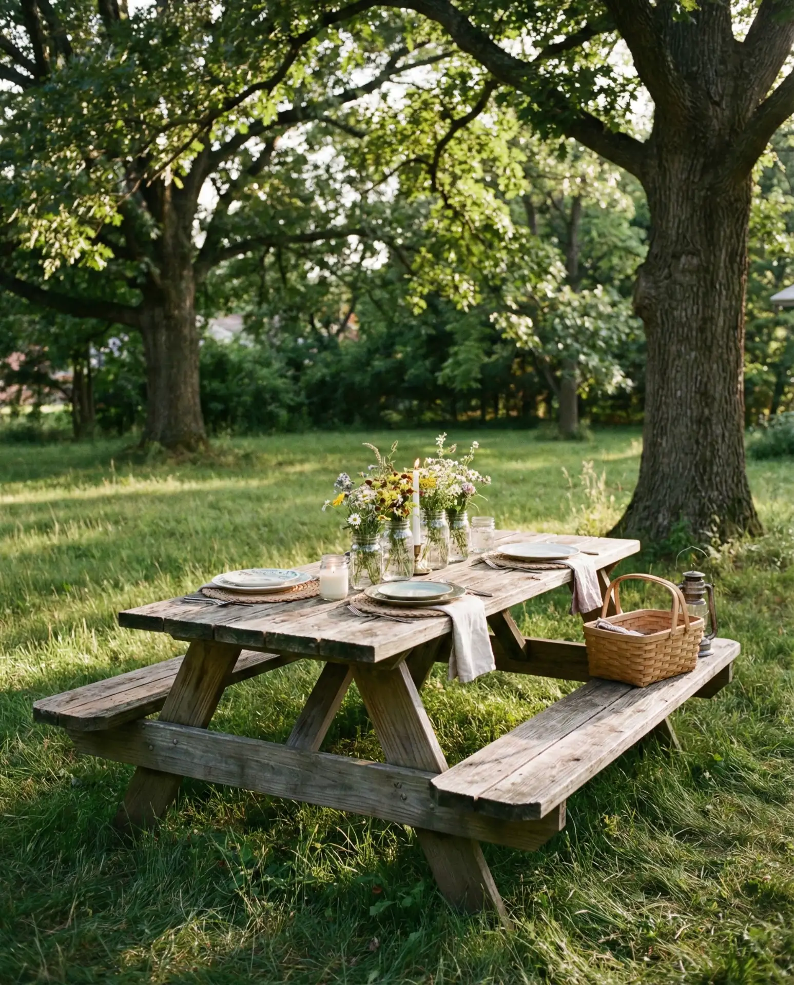 Rustic Picnic Table Under Shade Trees 1