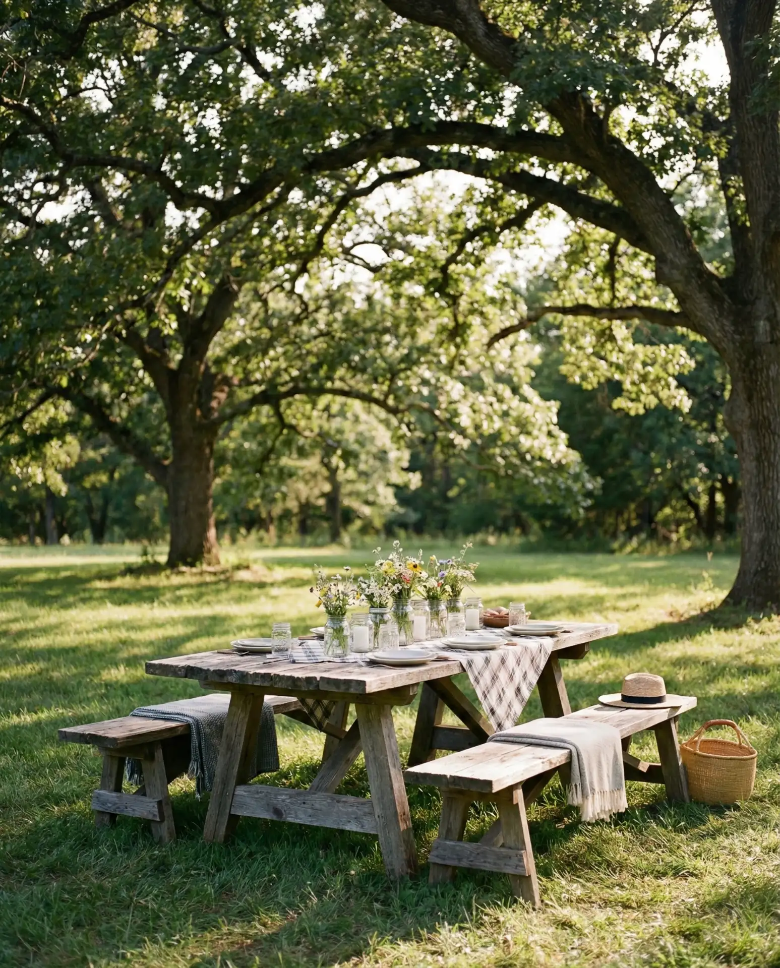 Rustic Picnic Table Under Shade Trees 2