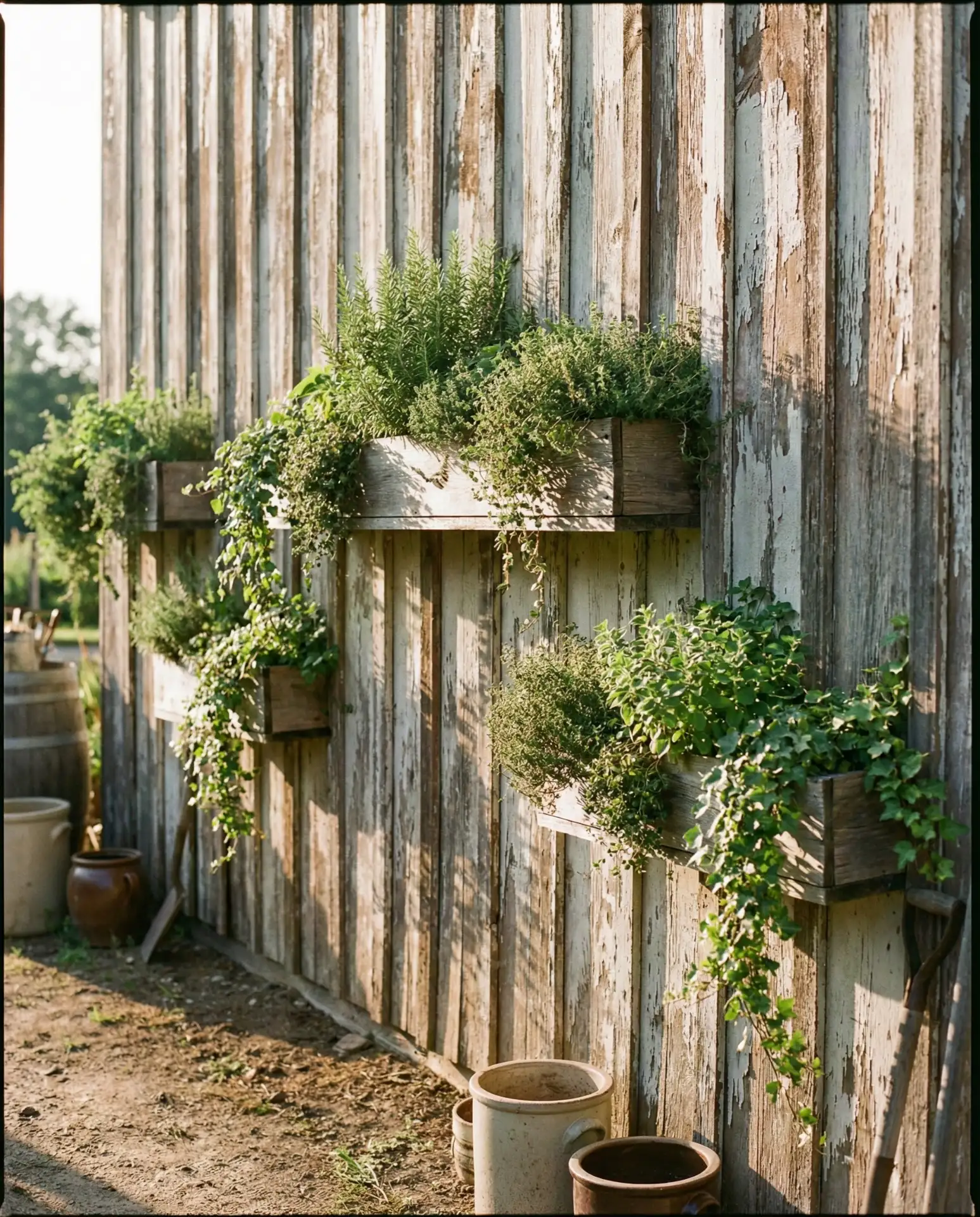 Rustic Reclaimed Wood Planter Wall