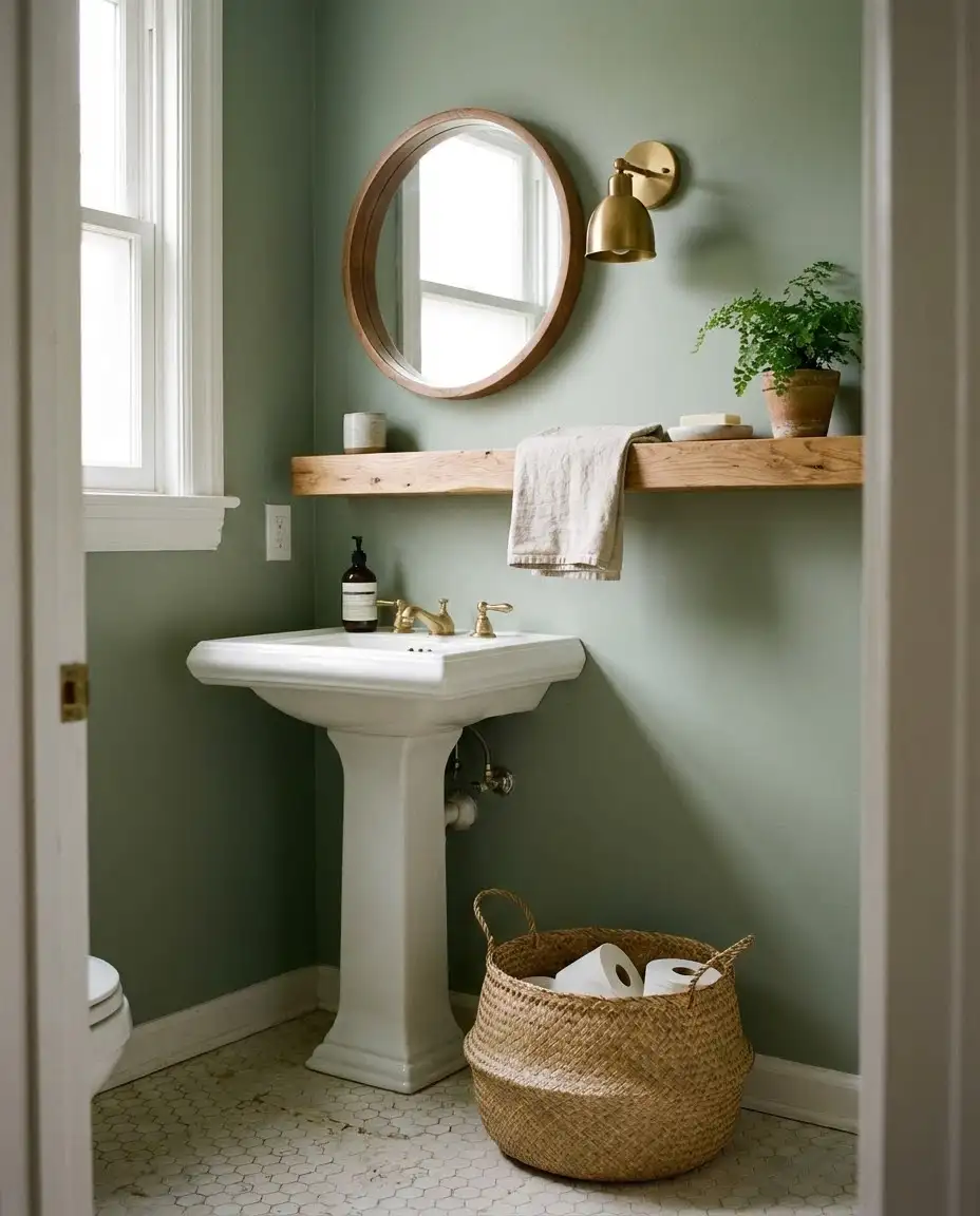 Sage Green Walls with Natural Wood 1