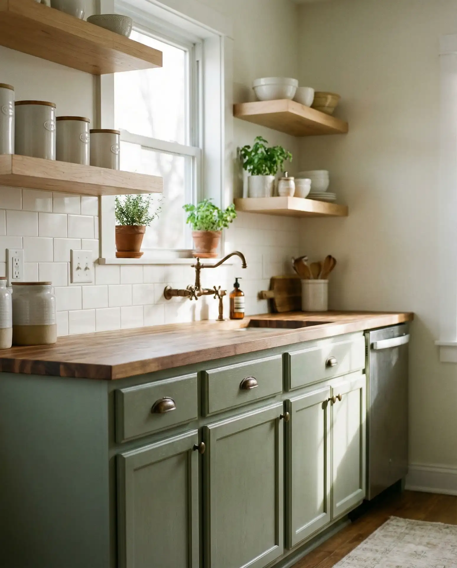 Sage Green and Natural Wood Kitchen 1