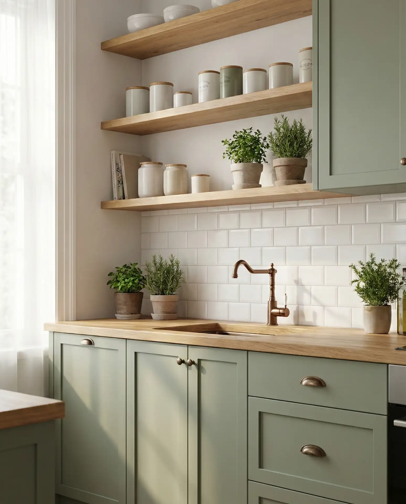 Sage Green and Natural Wood Kitchen 2
