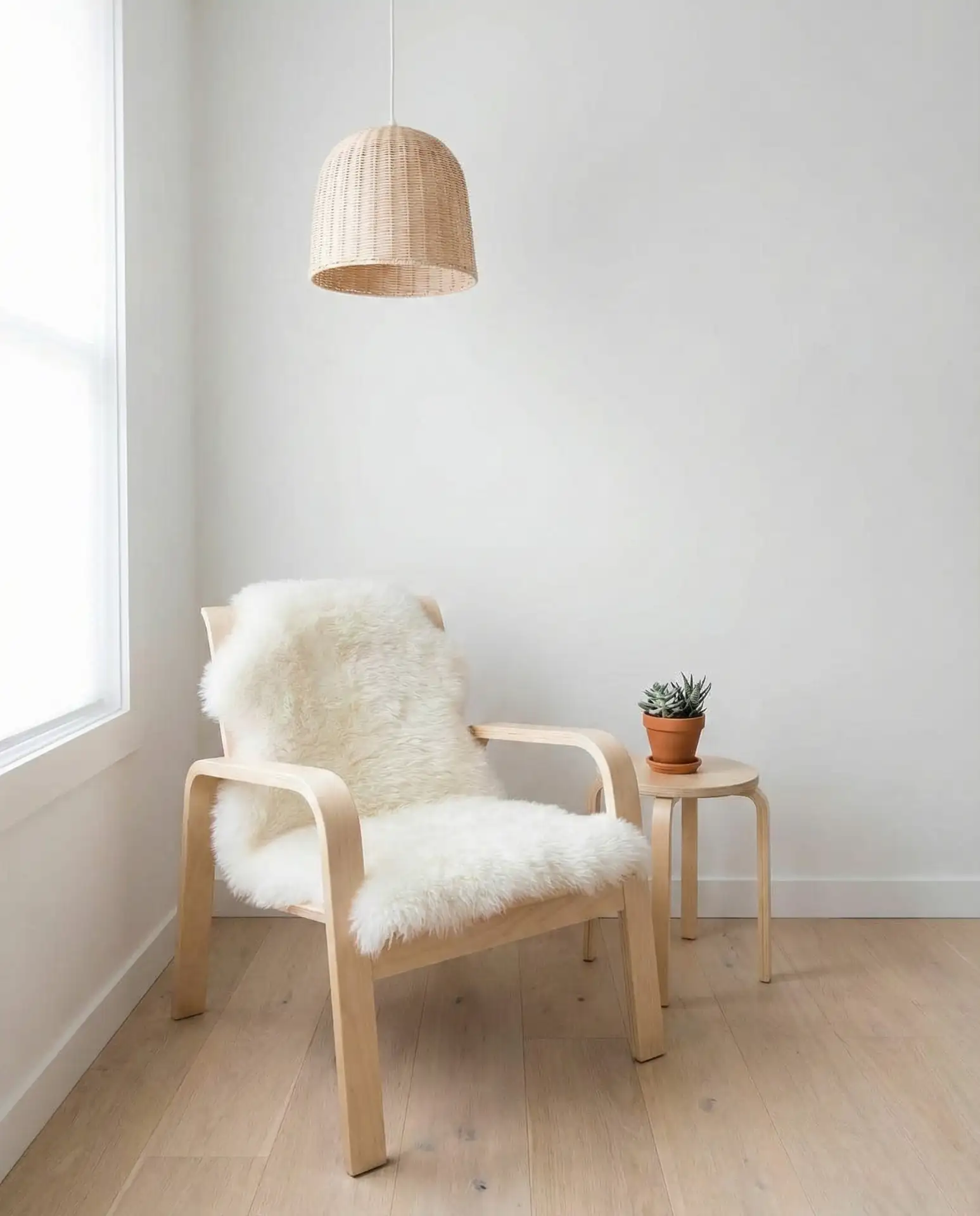 Scandinavian Corner with Sheepskin Throw and Pendant Light 1