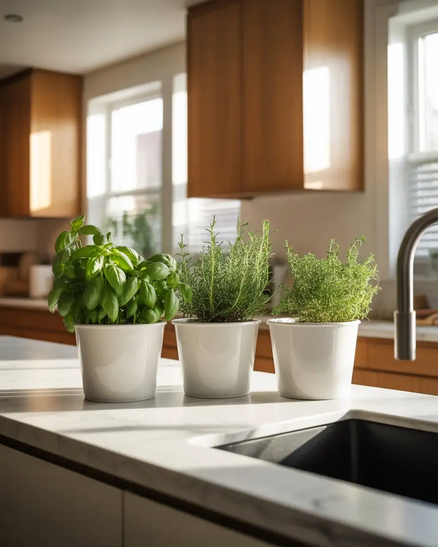Sink-Side Herb Garden in Ceramic Pots