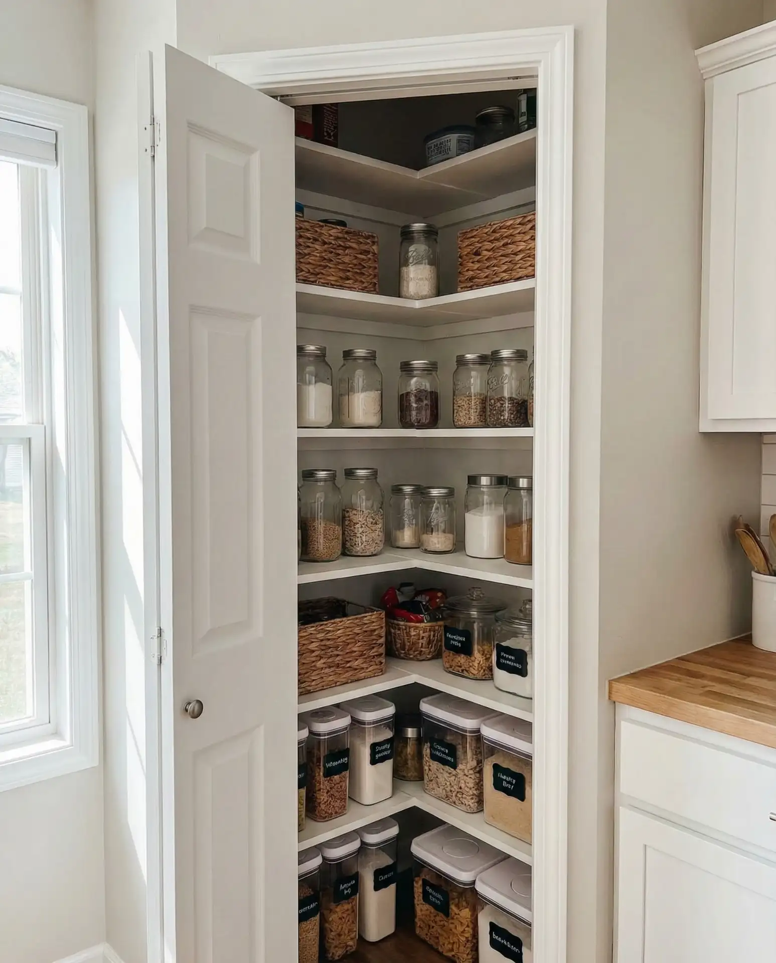Small Corner Pantry with Diagonal Shelving 1