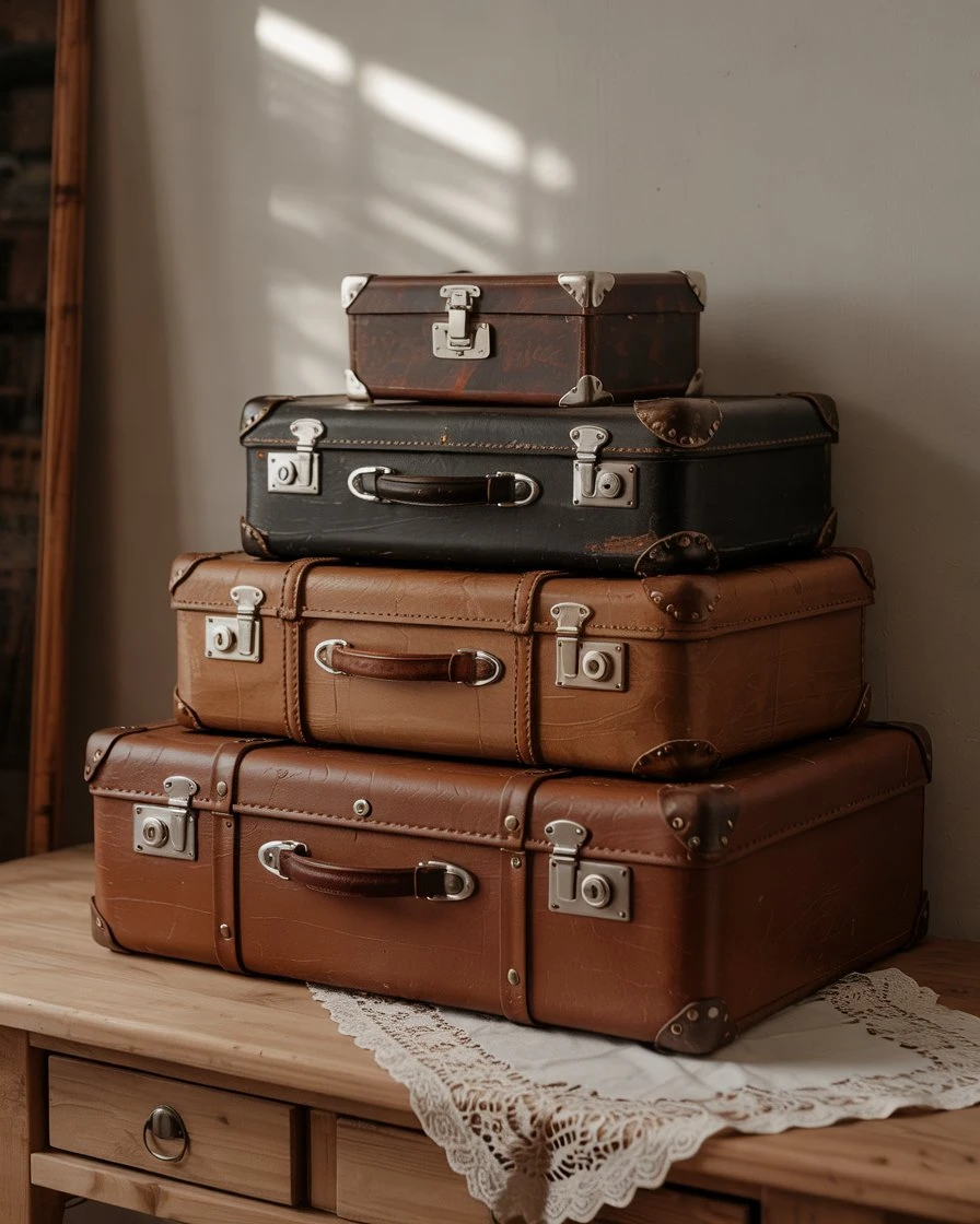 Stacked Vintage Suitcases as Card Display 2