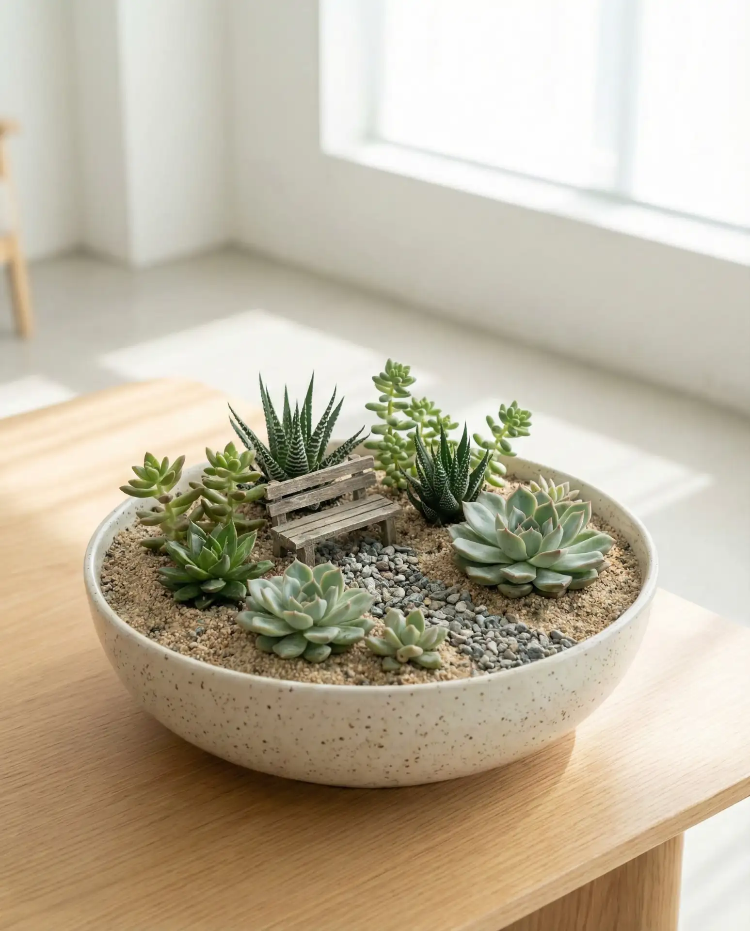 Succulent Fairy Garden in a Shallow Bowl 1